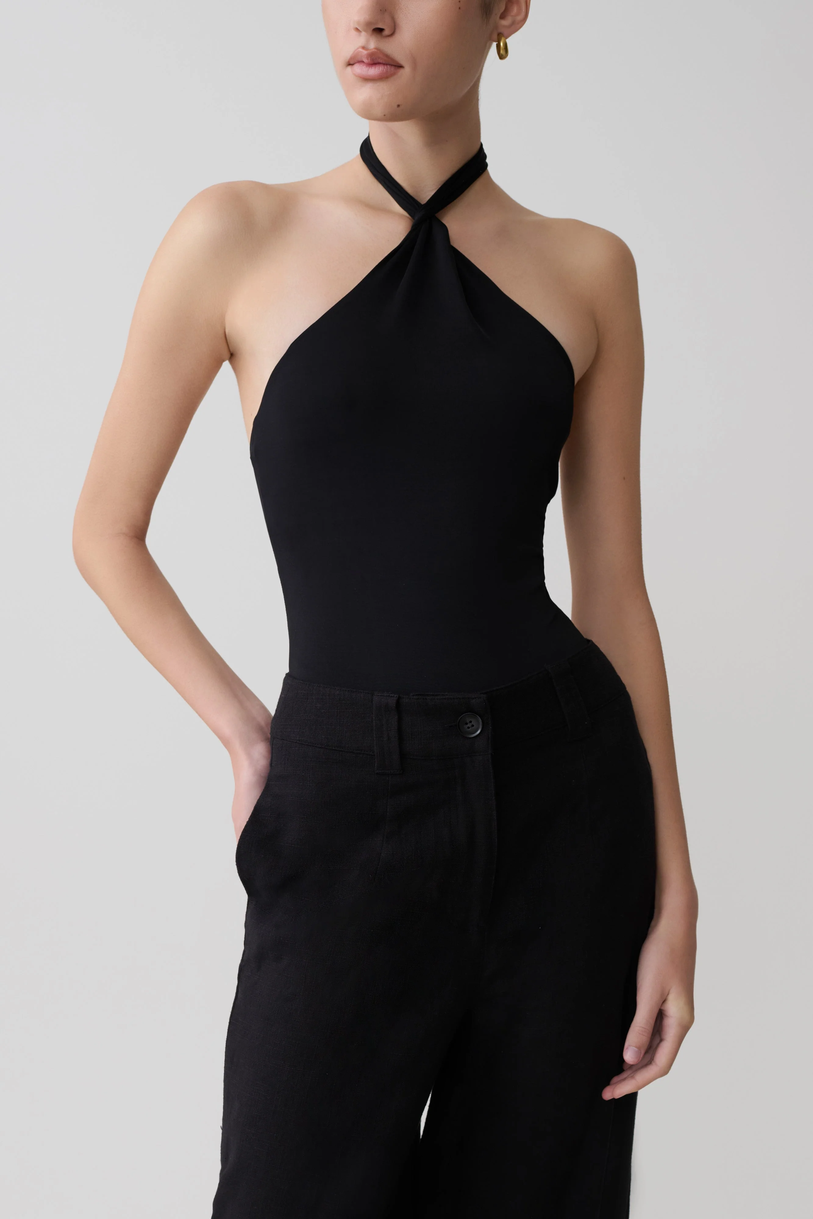 Bambi Twisted Neck Bodysuit - Black