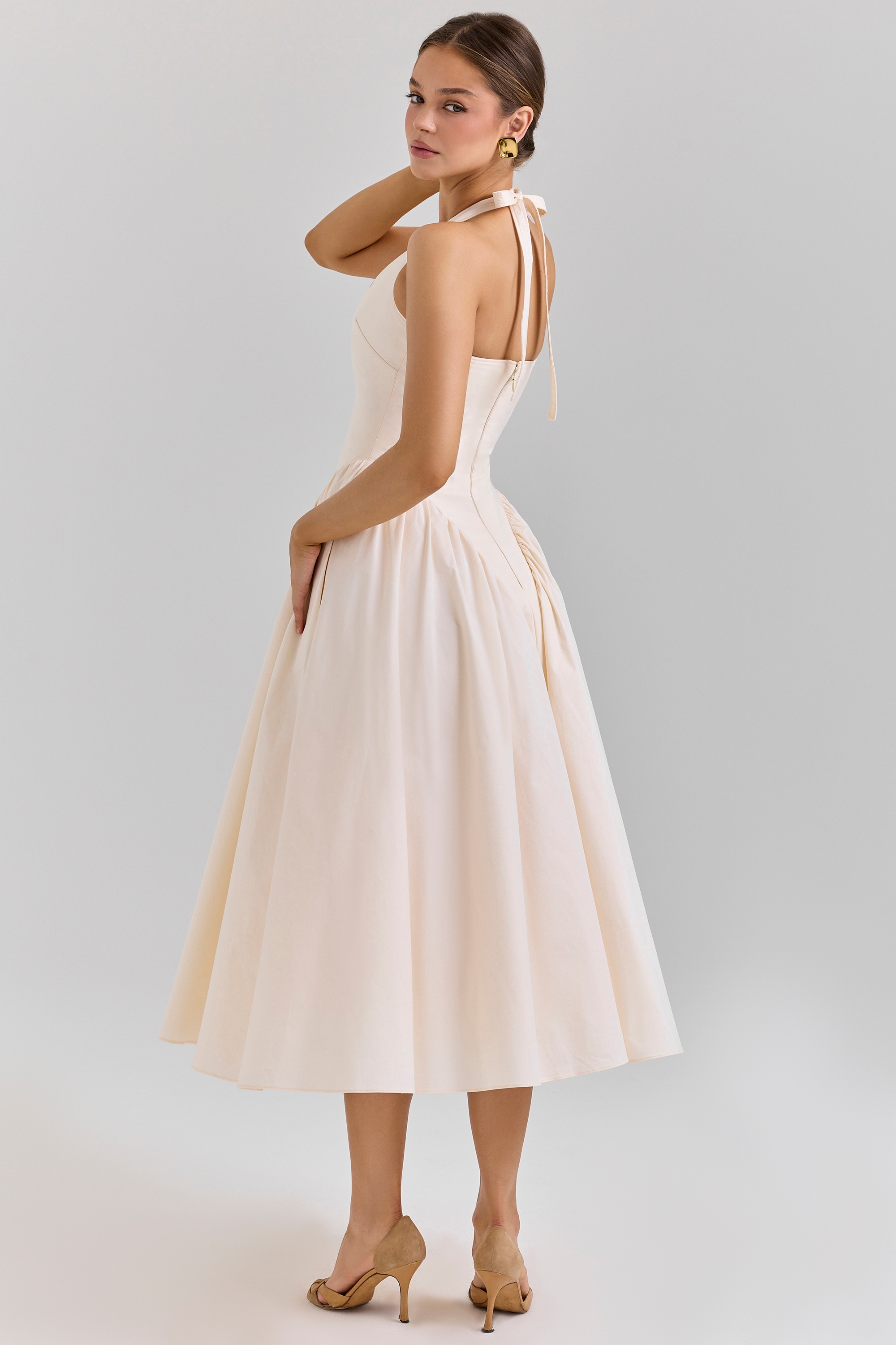 ecru stretch cotton midi sundress