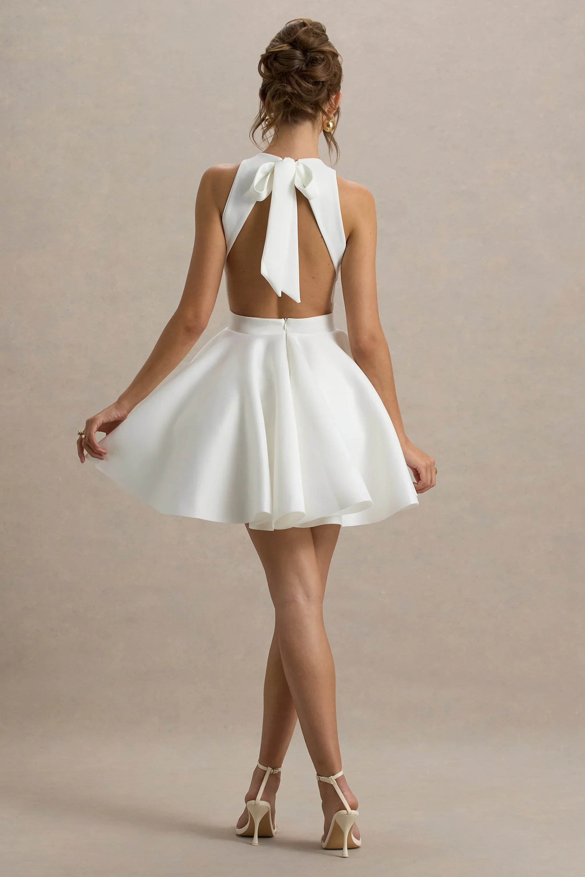 Waverly | White Racer-Neck Sleeveless Skater Mini Dress - luluinthesky