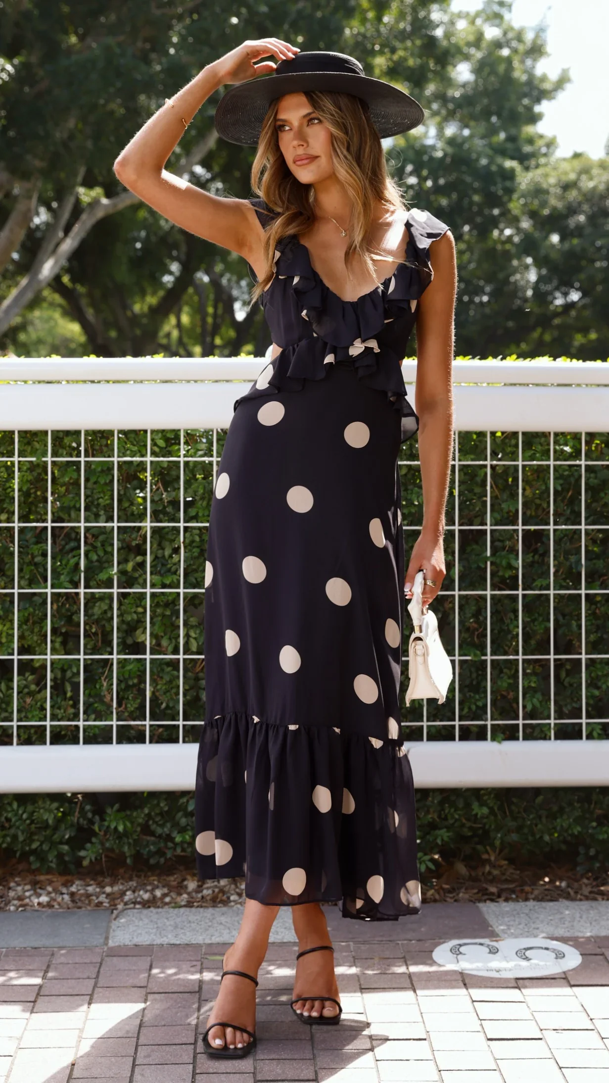 Taylee Midi Dress - Black/Cream Polka