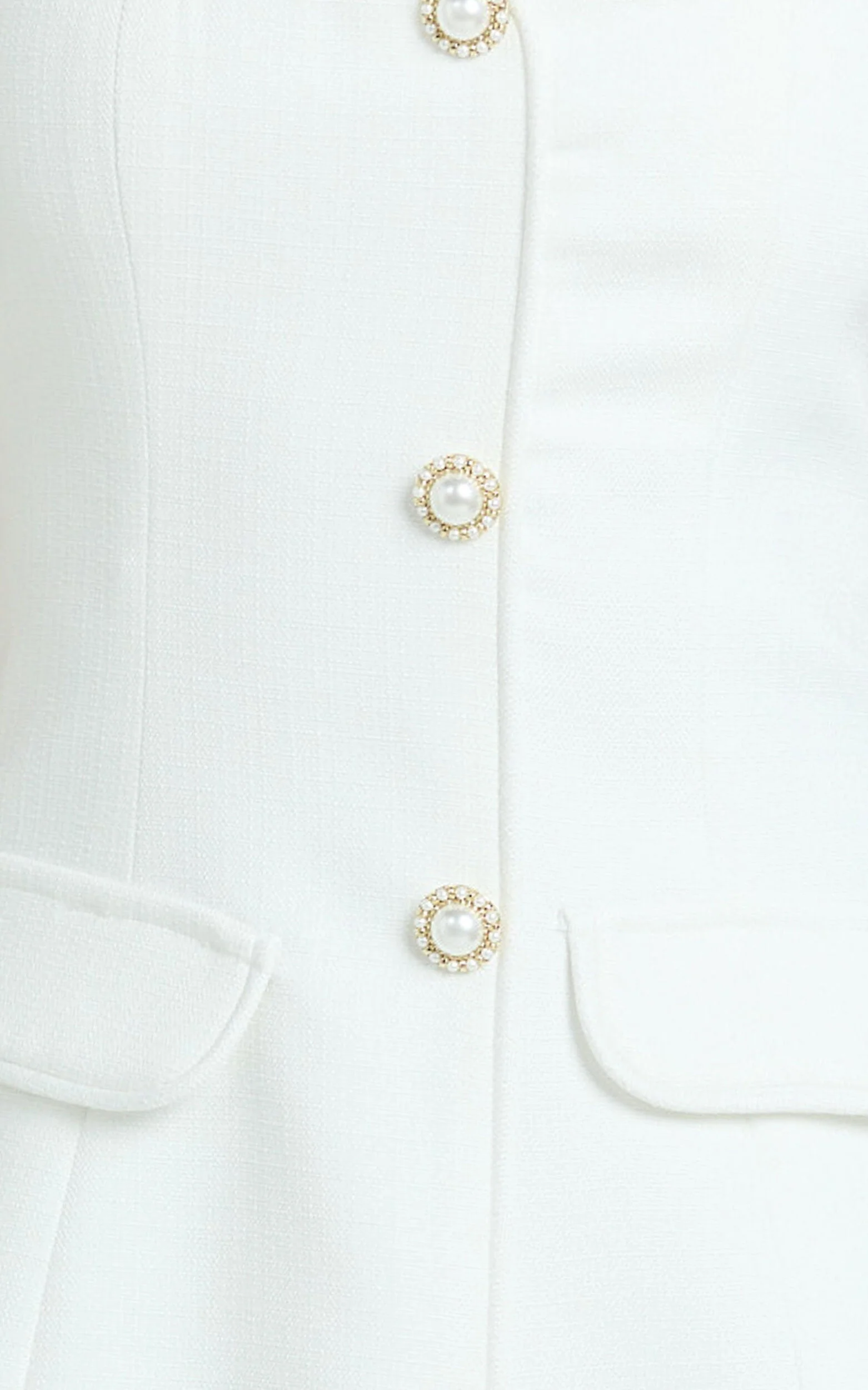 Patsy Mini Dress - Boucle Cap Sleeve Button Front Fitted Dress in White