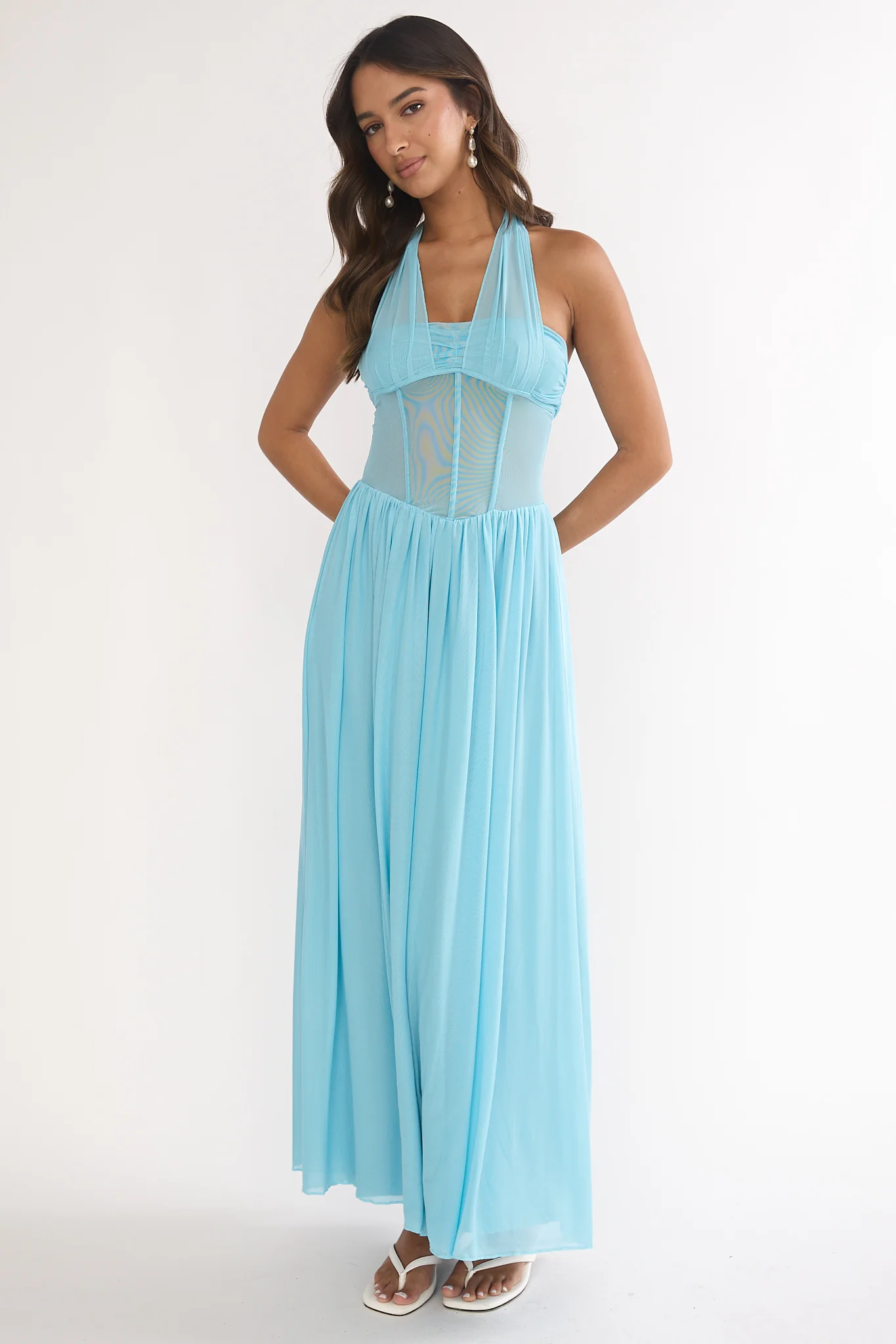 Jovella Halterneck Mesh Dress Blue