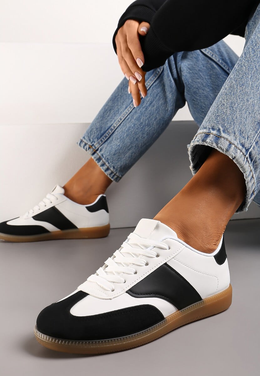 Czarno-Białe Sneakersy Tenisówki z Klasycznym Sznurowaniem Norio