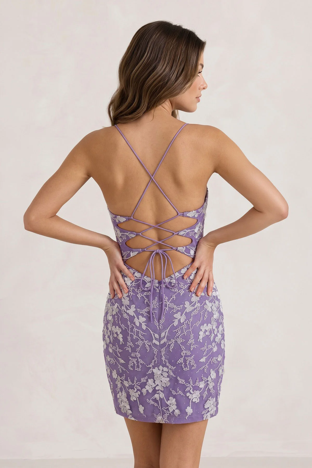 Sheath Short Spaghetti Straps Lace Homecoming Dress