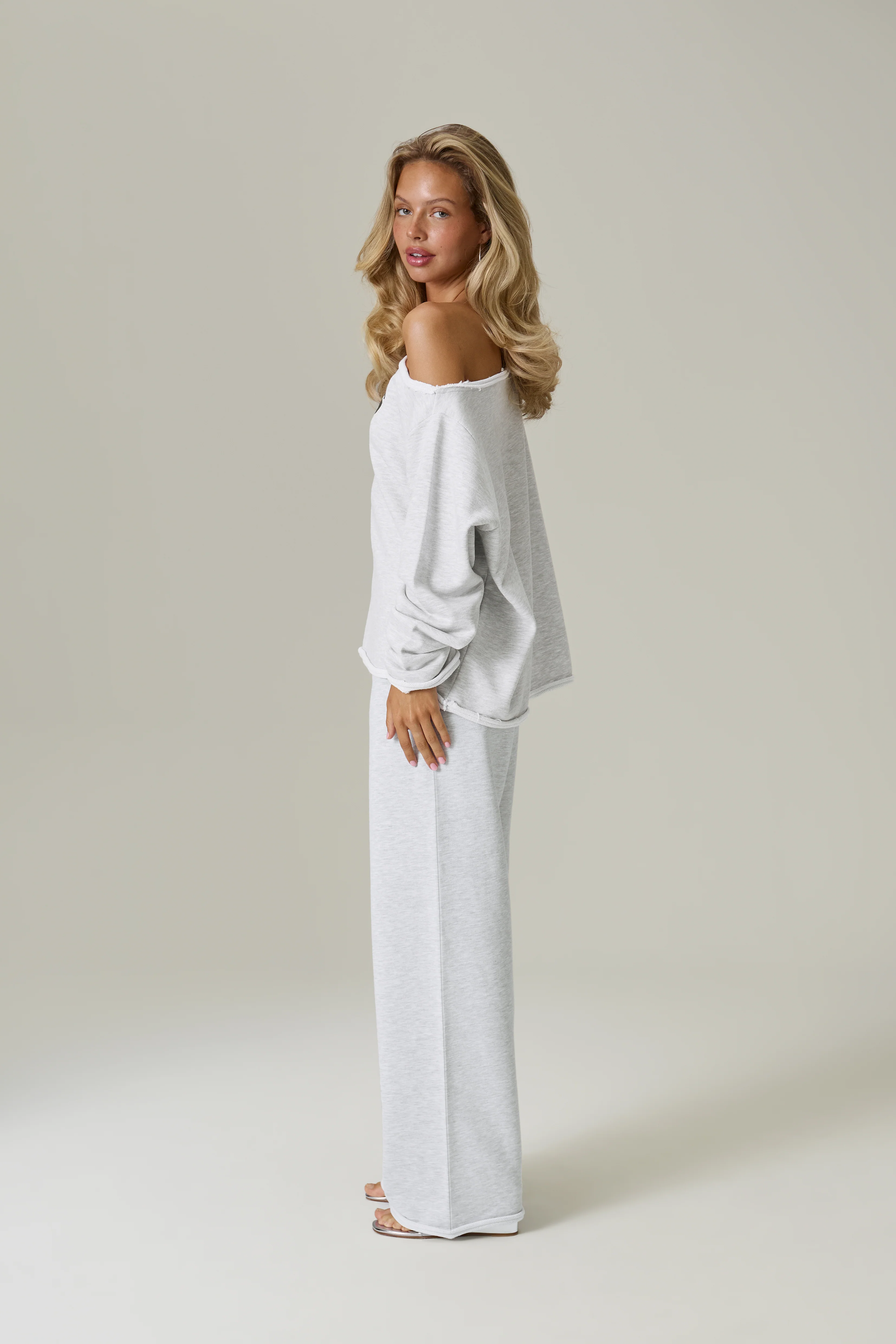 Slouch Wide Leg Sweatpants in Grey Marl