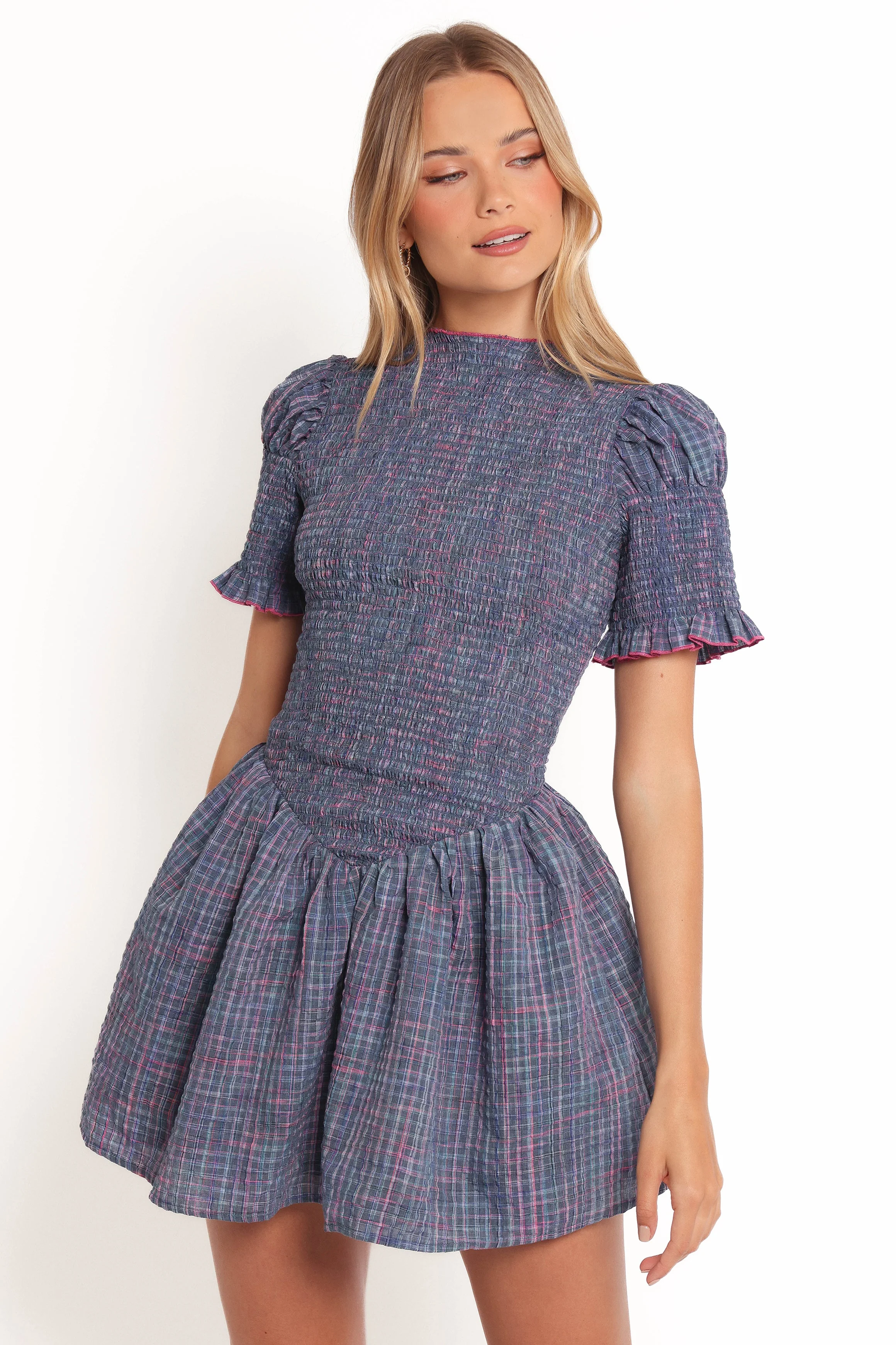 Celine Mini Dress - Navy Plaid