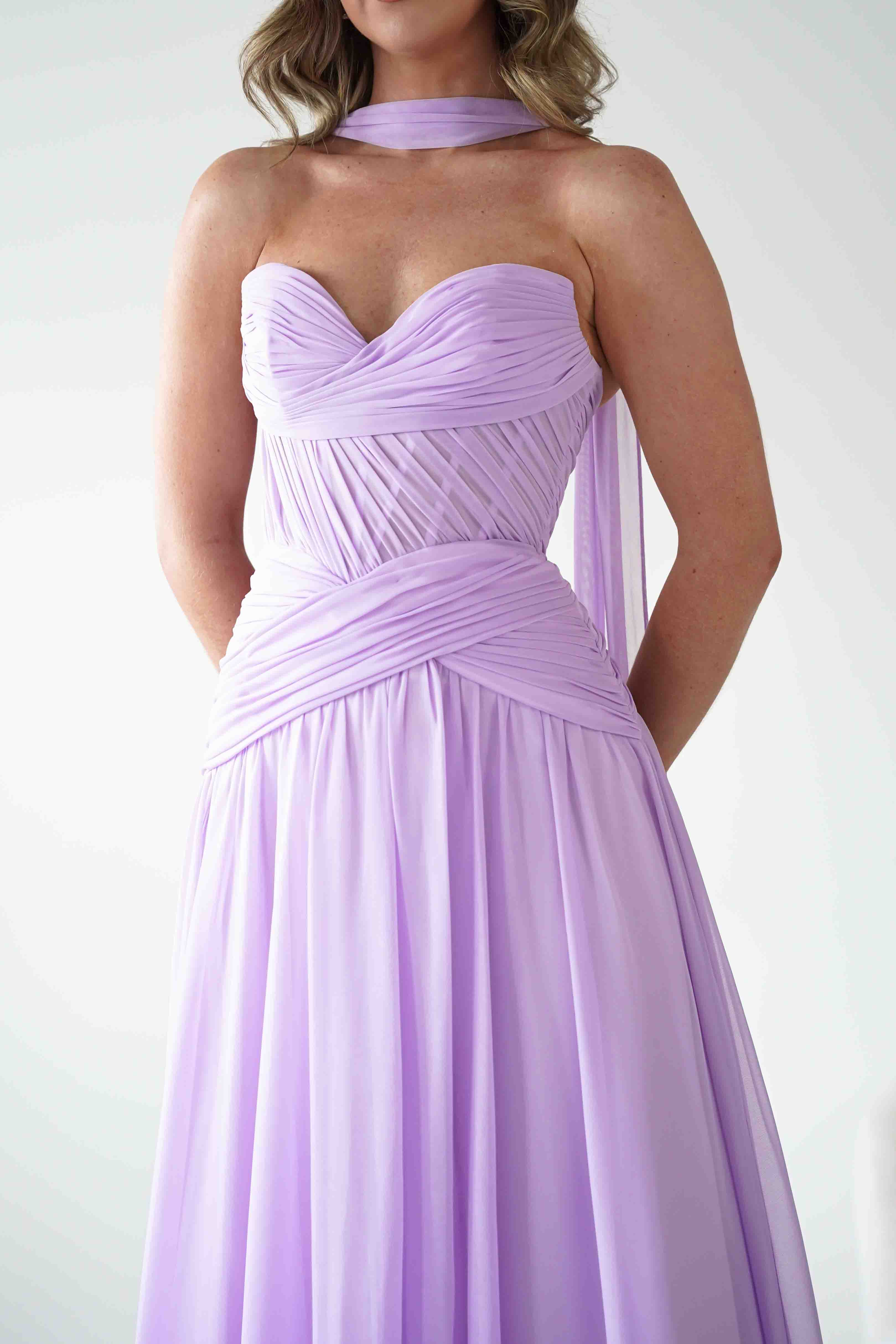 Nicolette Strapless Chiffon Maxi Gown | Lavender