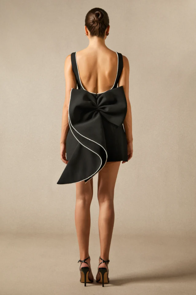 Cecila Bowknot Pearl Backless Mini Dress