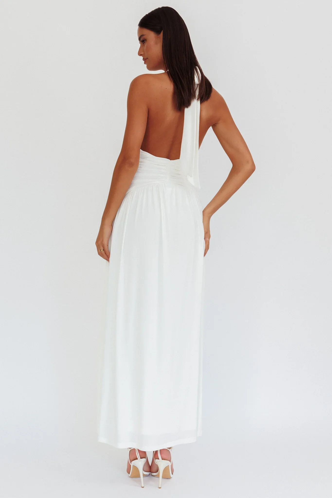 Italia Azure Gathered Waist Maxi Dress White