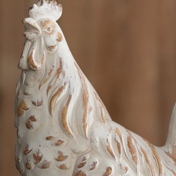 Whitewashed Distressed Rooster Statue