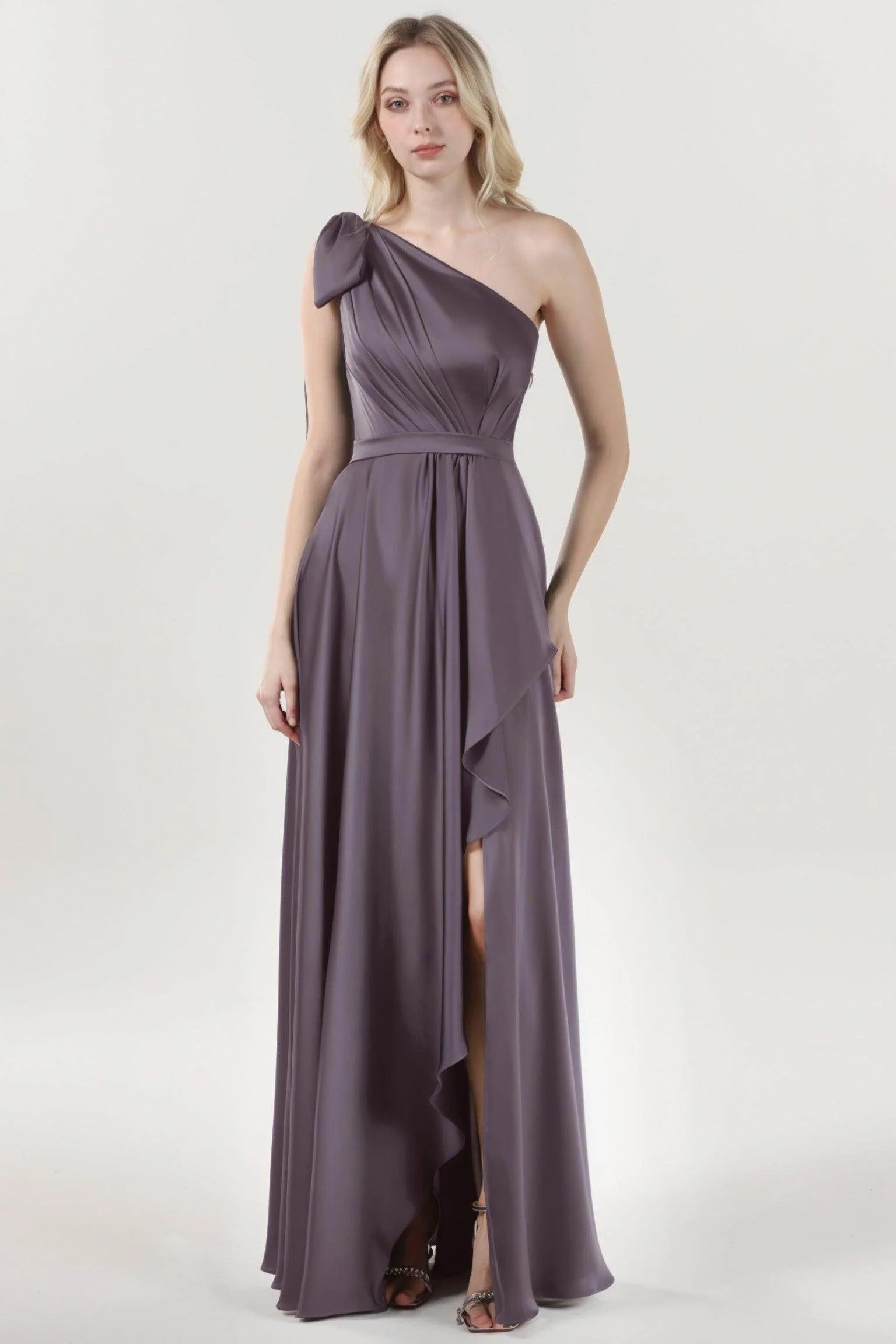 Asymmetrical Maxi Luxe Satin Bridesmaid Dress CS0603BM