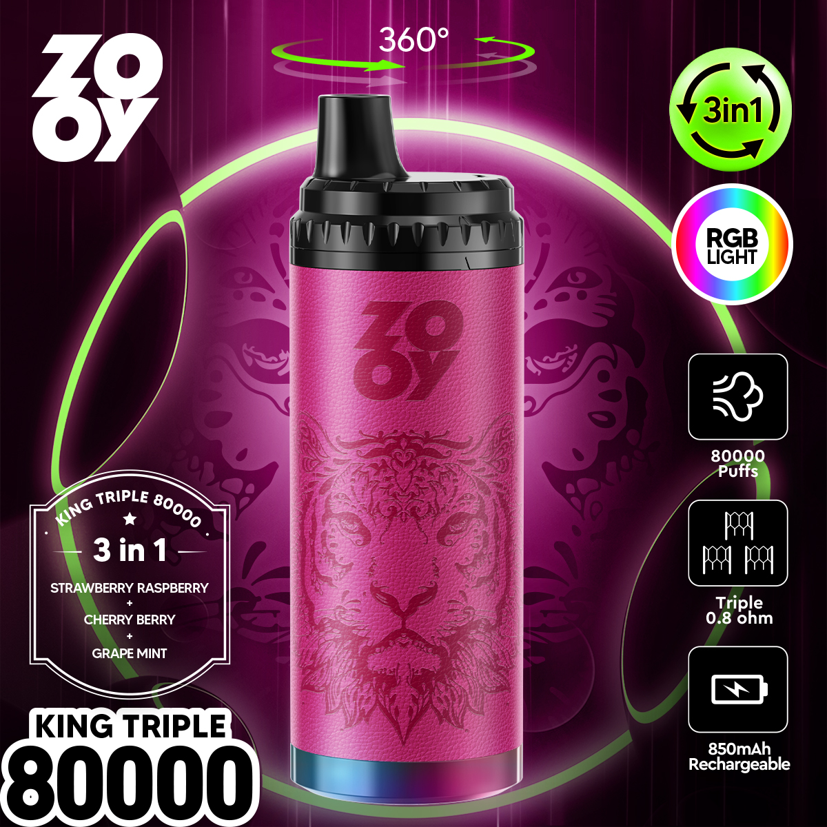 ZOOY KING 80K 3 in 1 - Stravberry raspberry&cherry berry&Grpe mint
