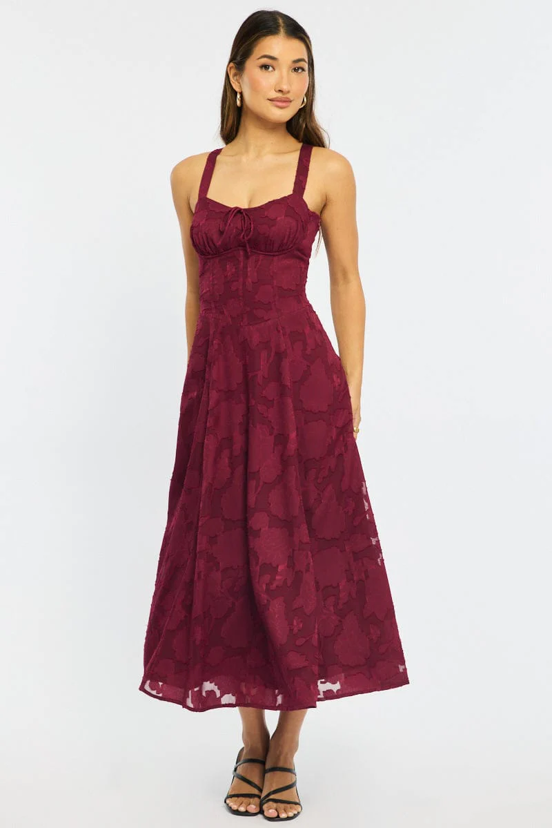 Red Midi Dress Burn Out