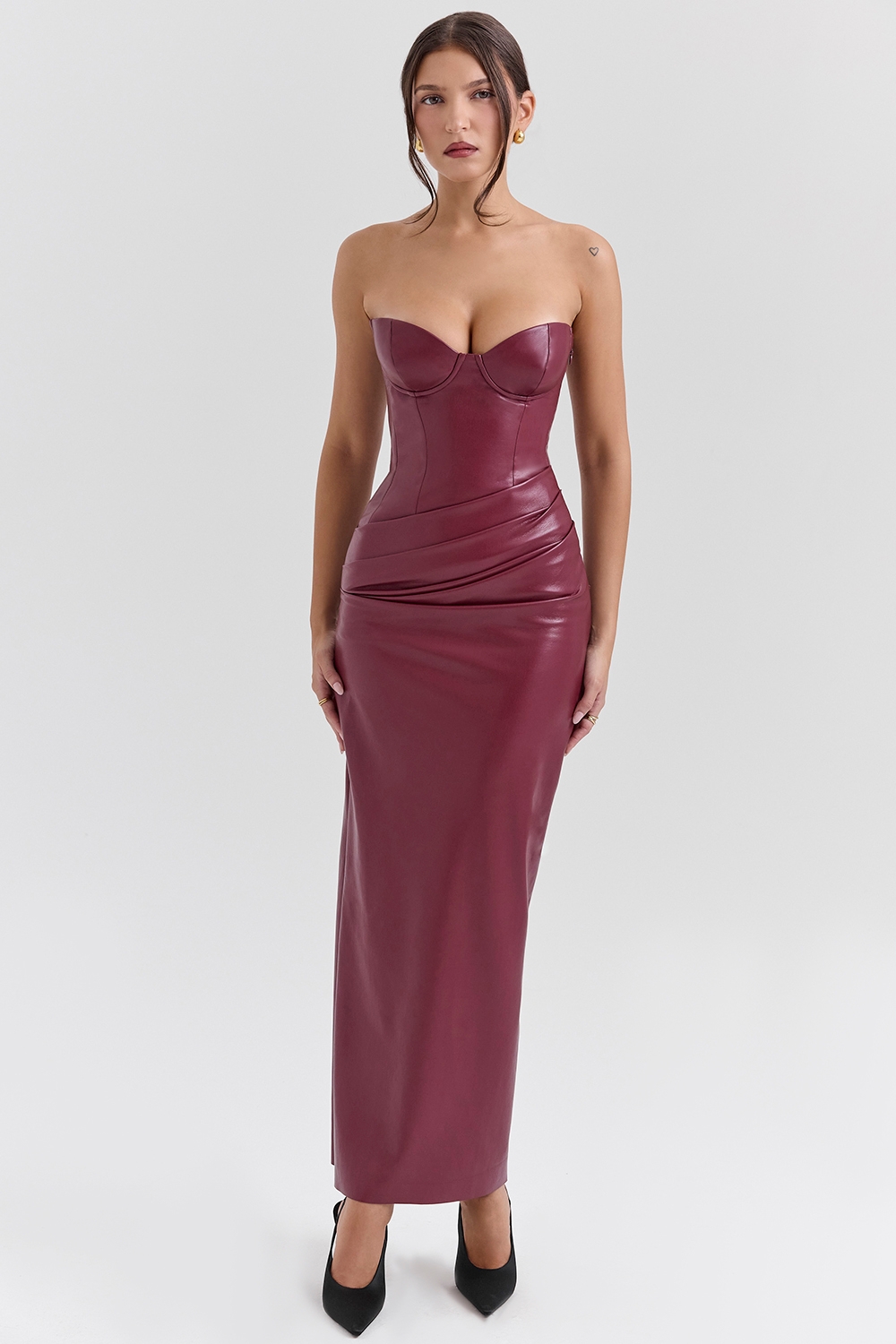 Cabernet Vegan Leather Midi Dress