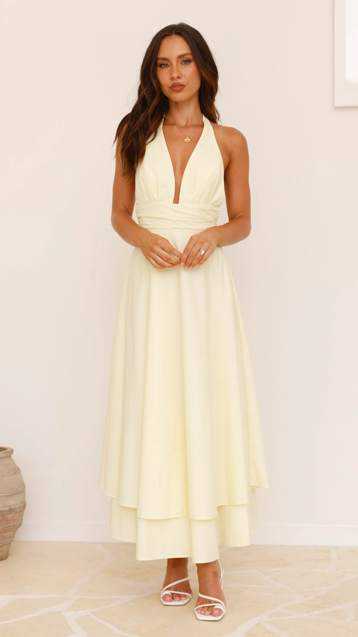 Kathy Halter Neck Maxi Dress - Lemon - luluinthesky