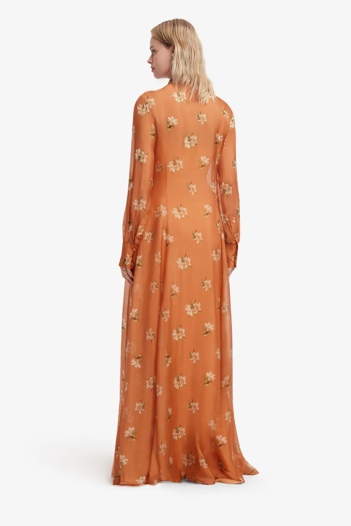 Lilith Tie Neck Maxi Dress - Lily Print in Ochre