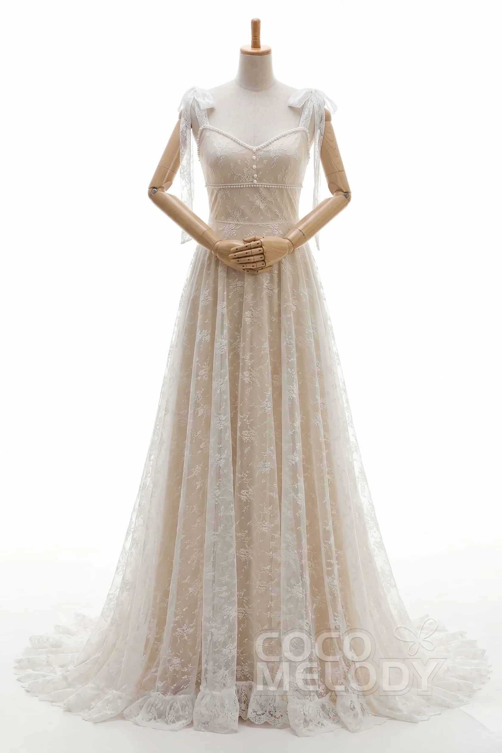 A-Line Sweep-Brush Train Lace Wedding Dress CW3023
