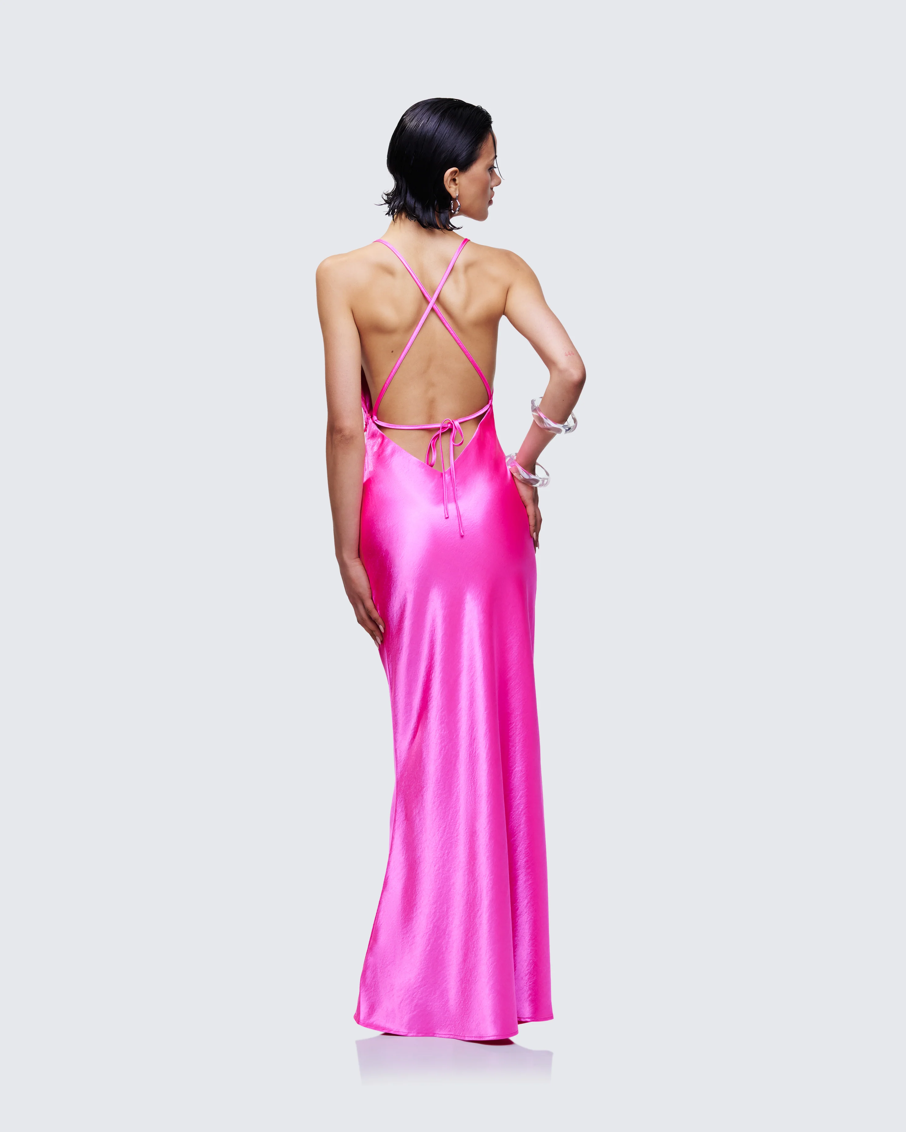 Elspeth Pink Satin Bias Slip Maxi Dress