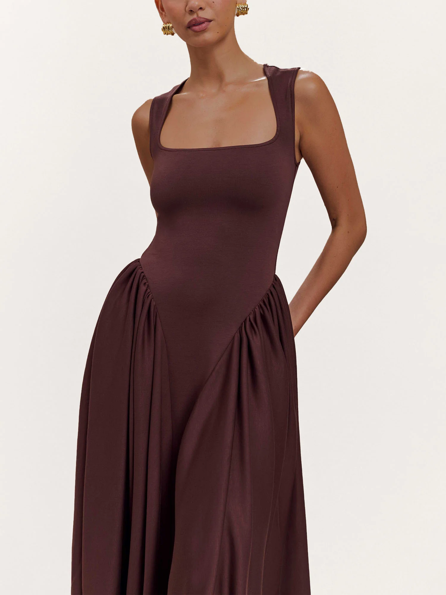 Mocha Sculpted Drape Midi Dress