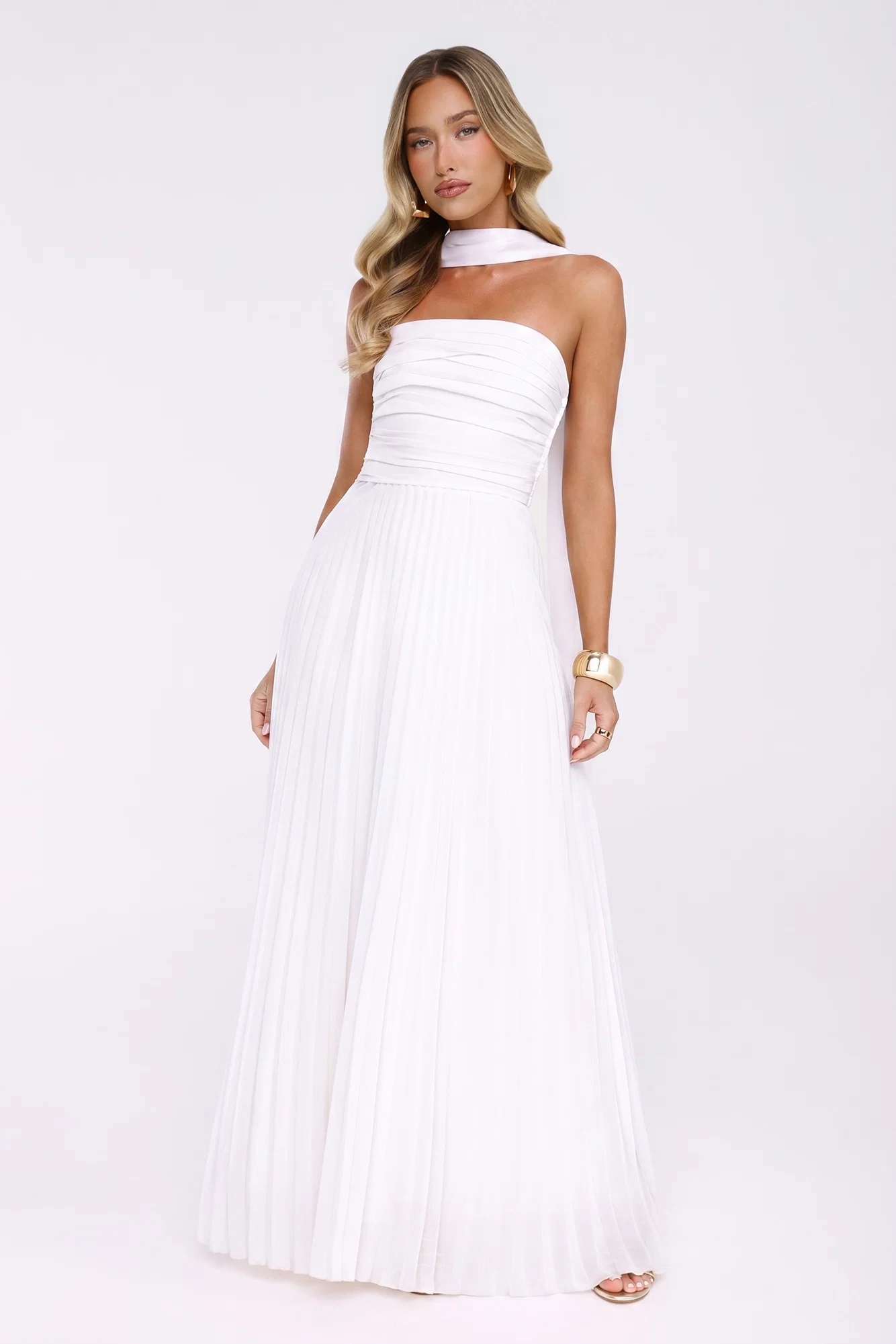 Sugar Babe Strapless Pleated Maxi Dress White