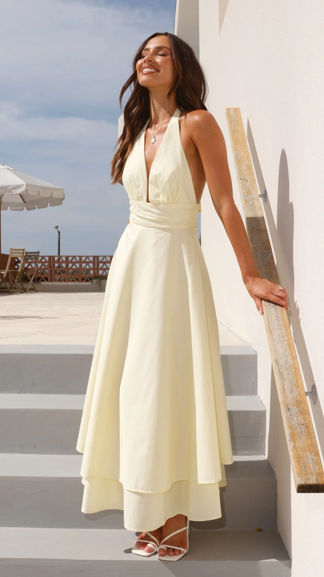 Kathy Halter Neck Maxi Dress - Lemon - luluinthesky