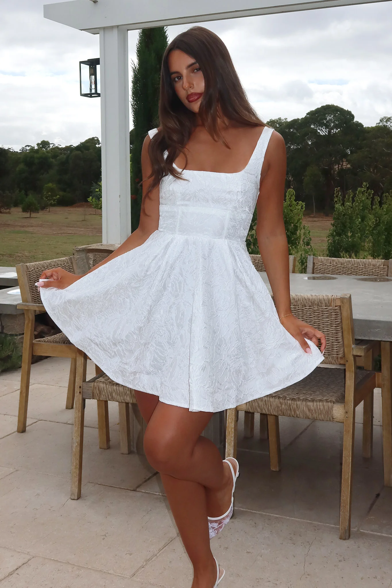 Belle Enchante Jacquard Mini Dress White