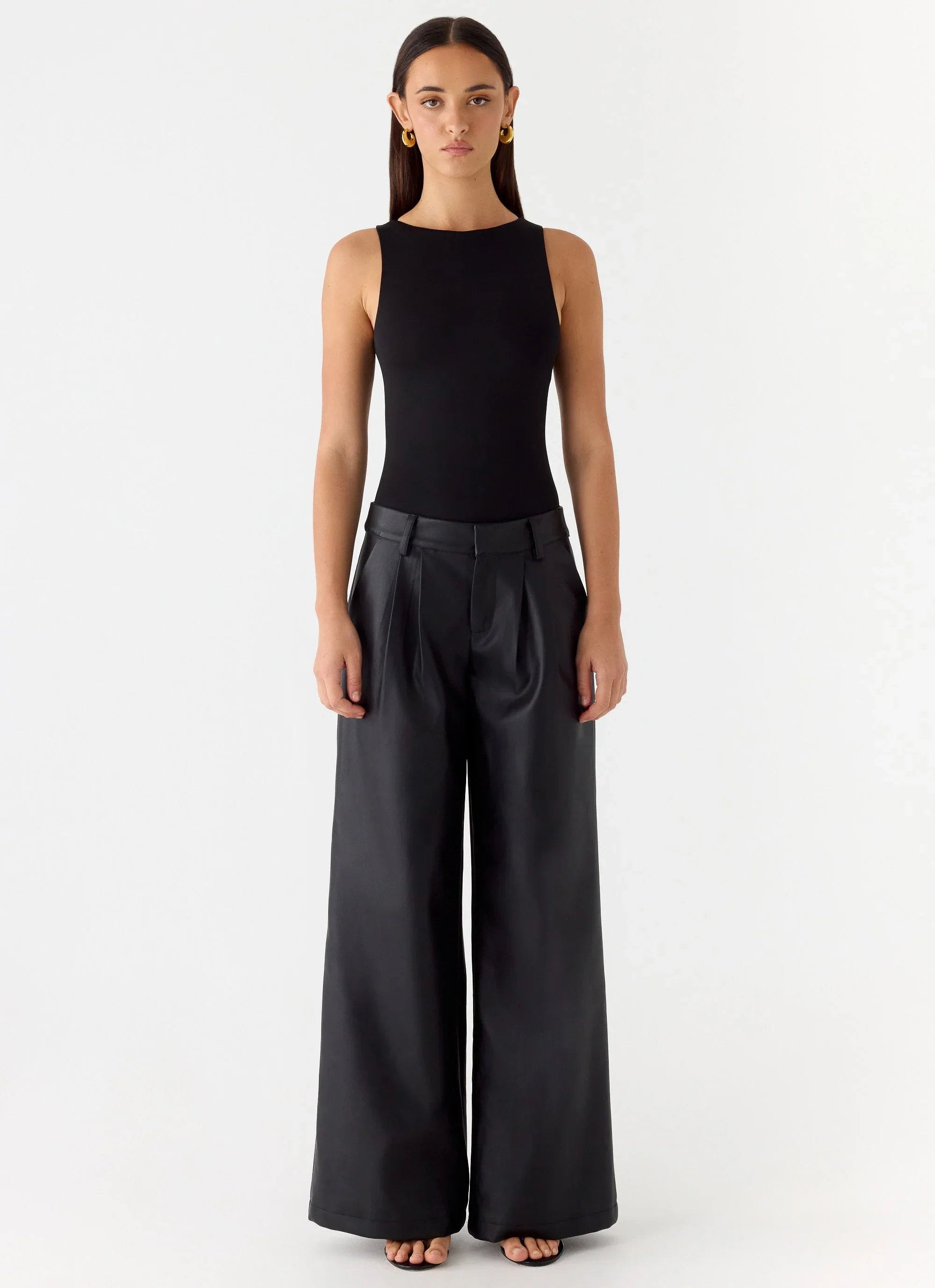 Samuel Low Rise Faux Leather Pants - Black