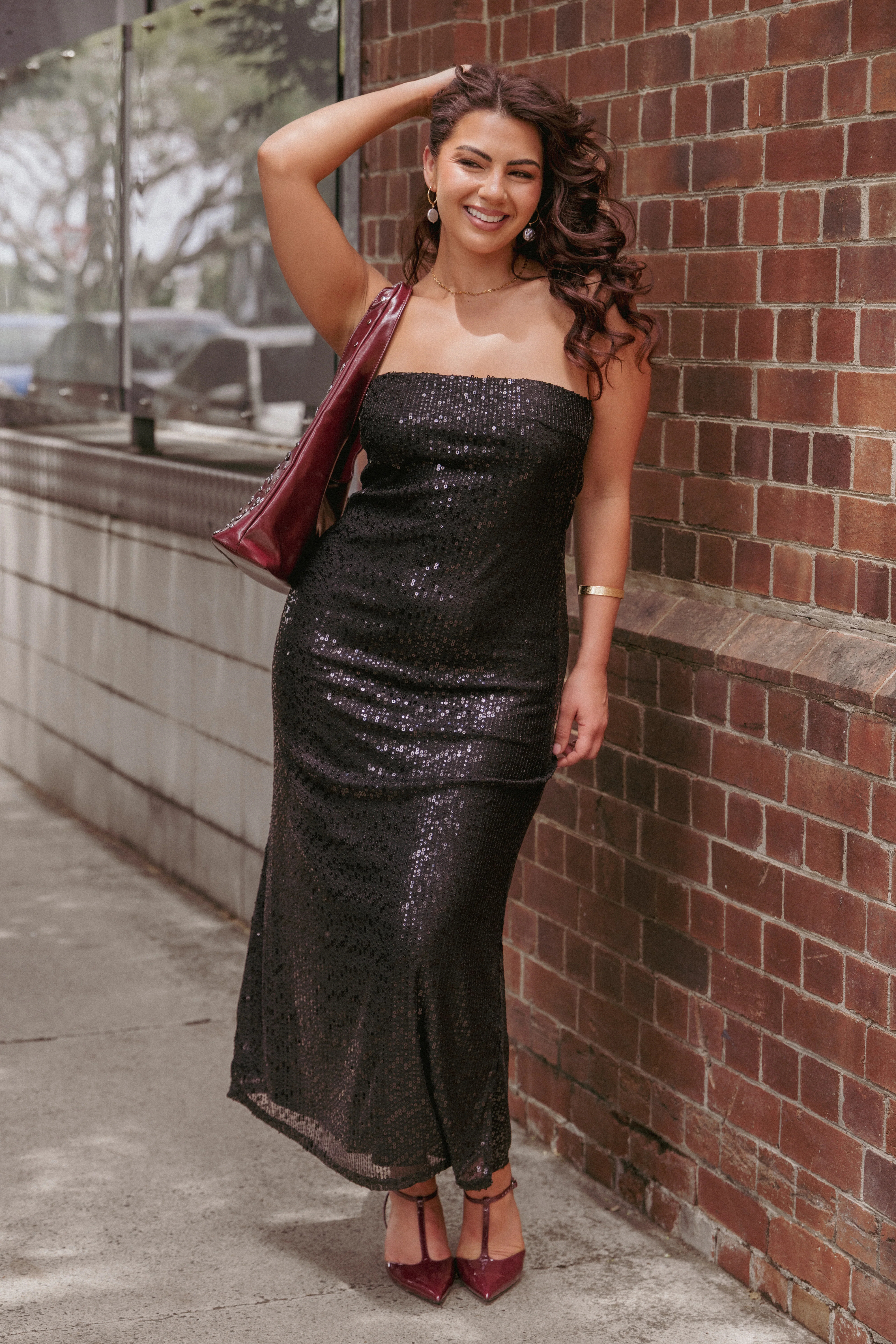 Agnes Strapless Sequin Maxi Dress - Black