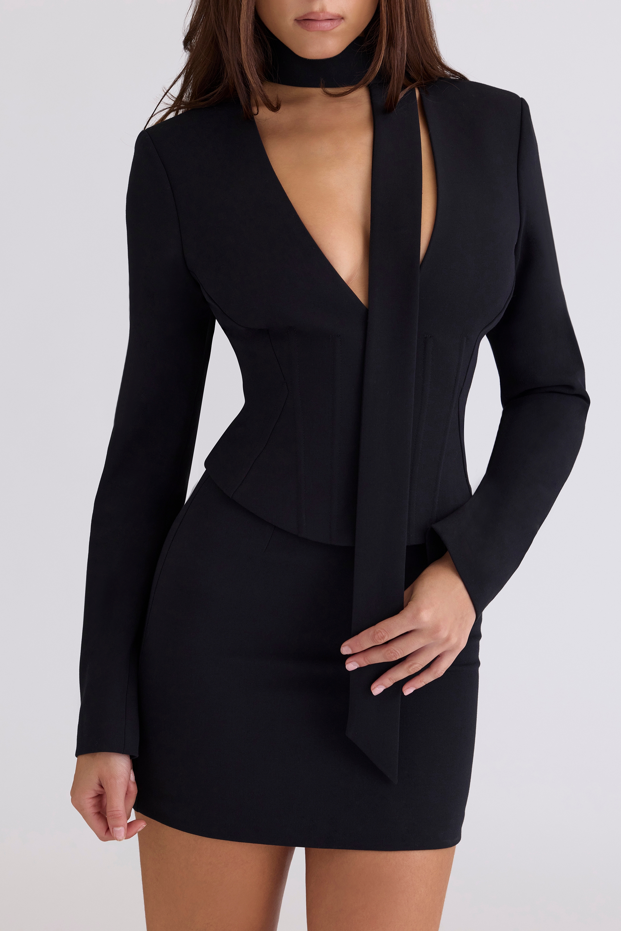 Black Crepe Sculpting Mini Skirt