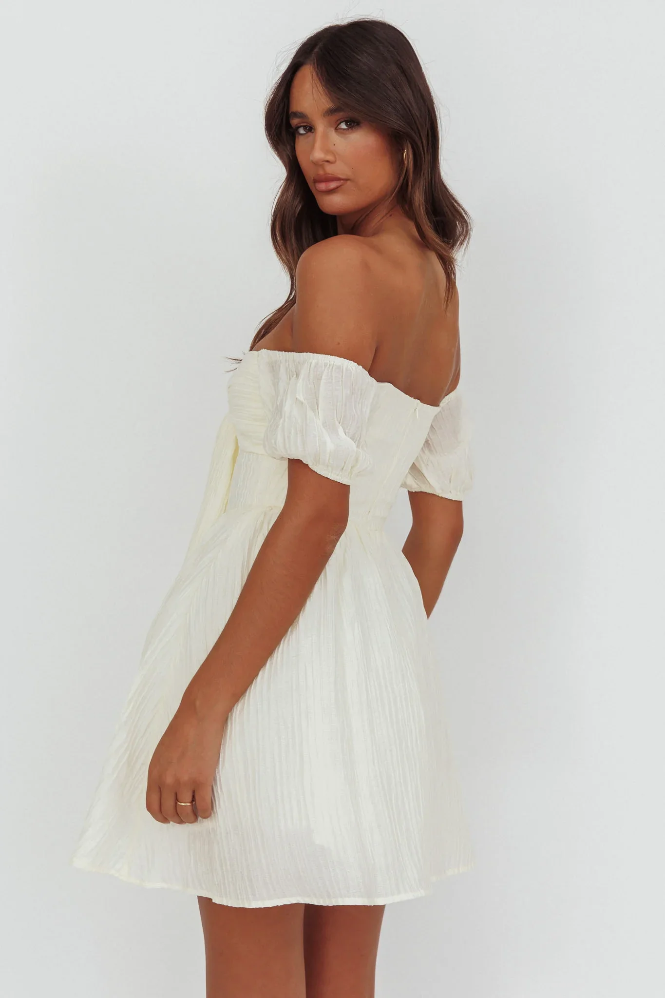 Perfect Worlds Off-Shoulder Mini Dress Textured Ivory