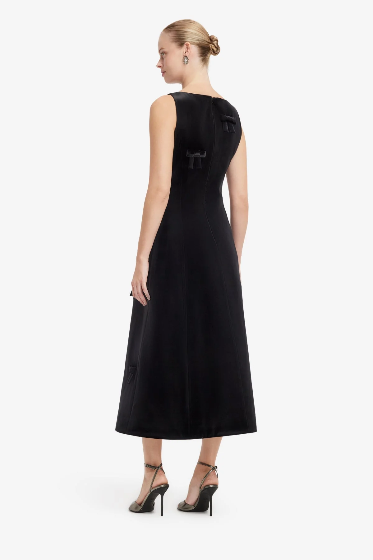 Cleo Velvet Bow Sleeveless Midi Dress - Ebony