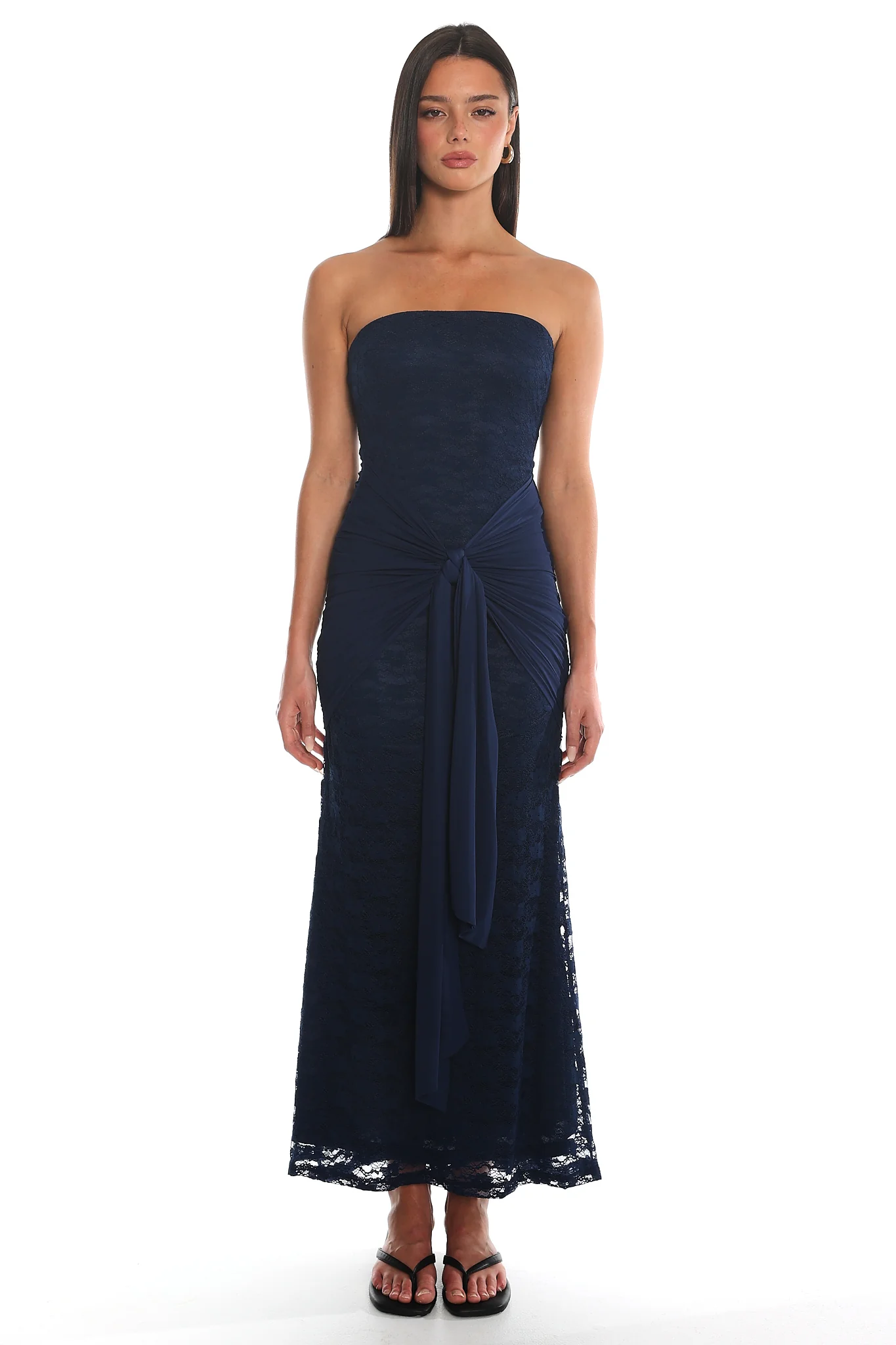 Bellisa Lace Tie-Waist Maxi Dress Navy