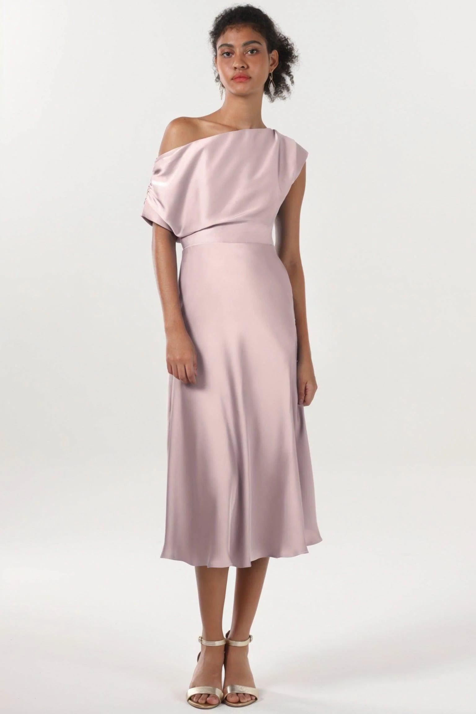 Sheath-Column Midi Luxe Satin Bridesmaid Dress CS0611BM