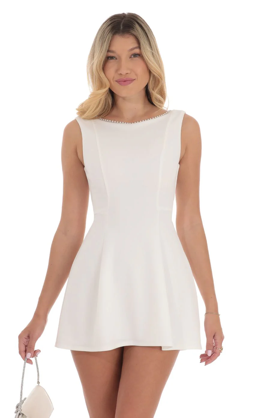 Pearl Open Back A-line Dress in White