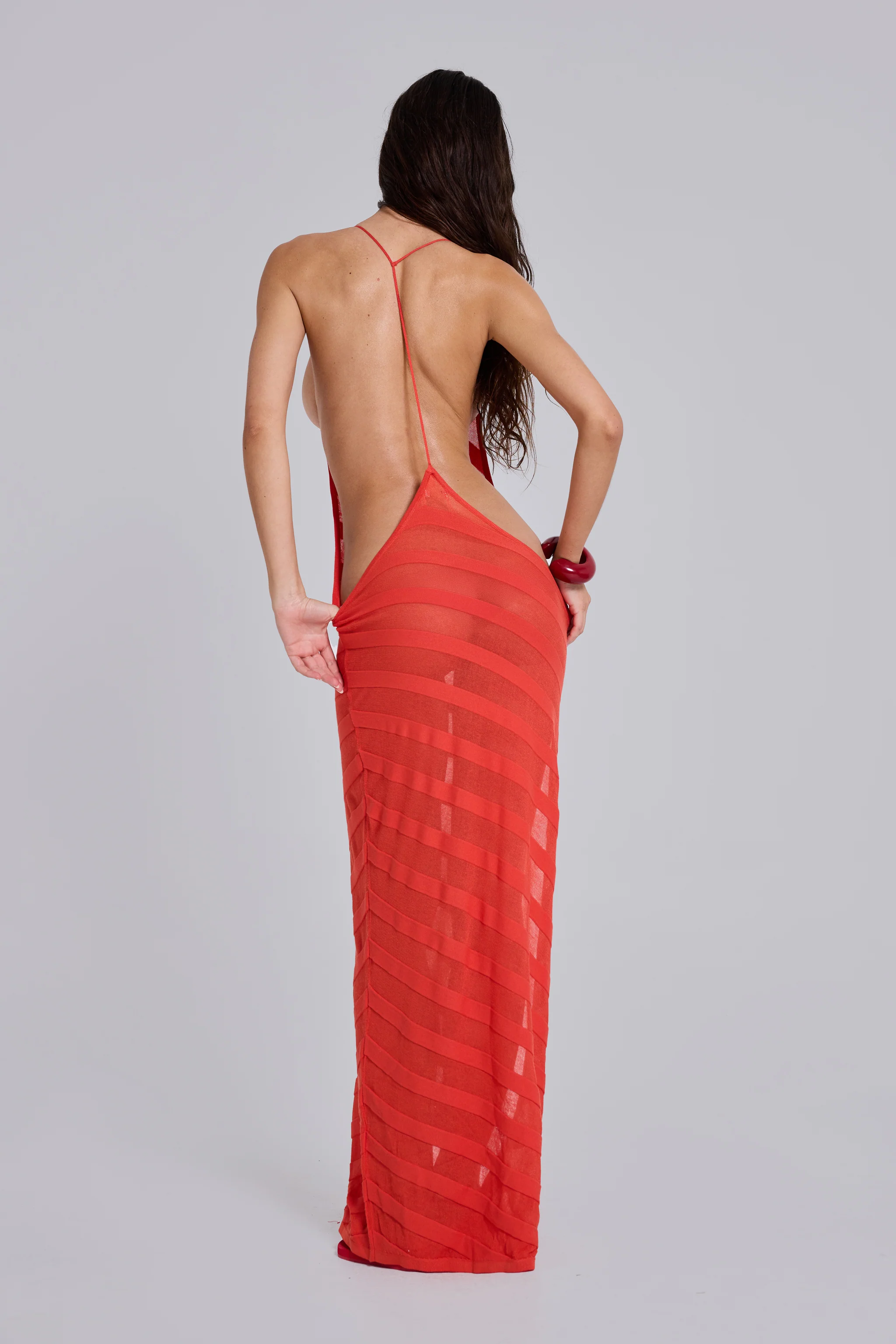 Noir Knit Maxi Dress in Coral