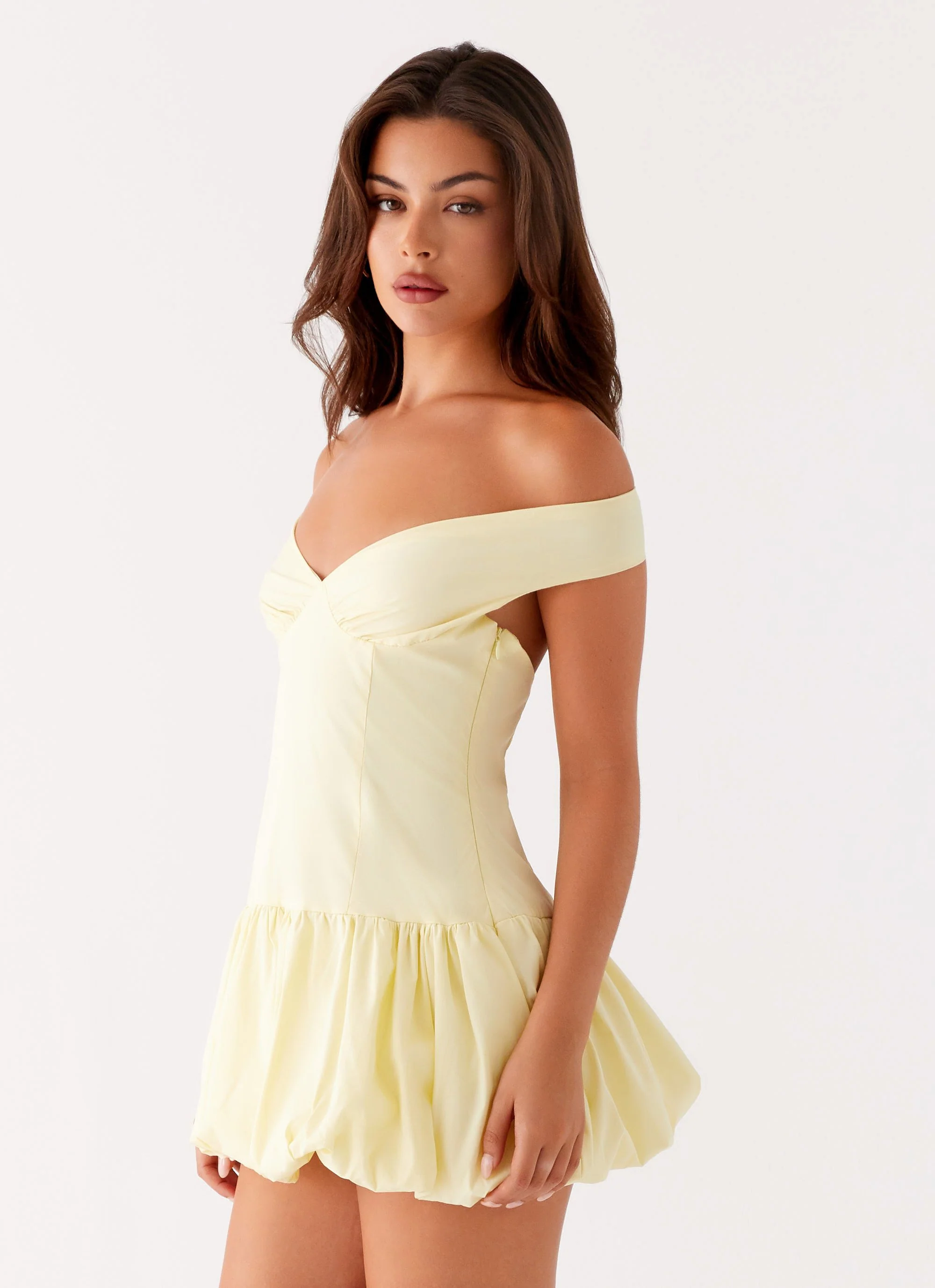 Endless Romance Off Shoulder Mini Dress - Yellow - luluinthesky