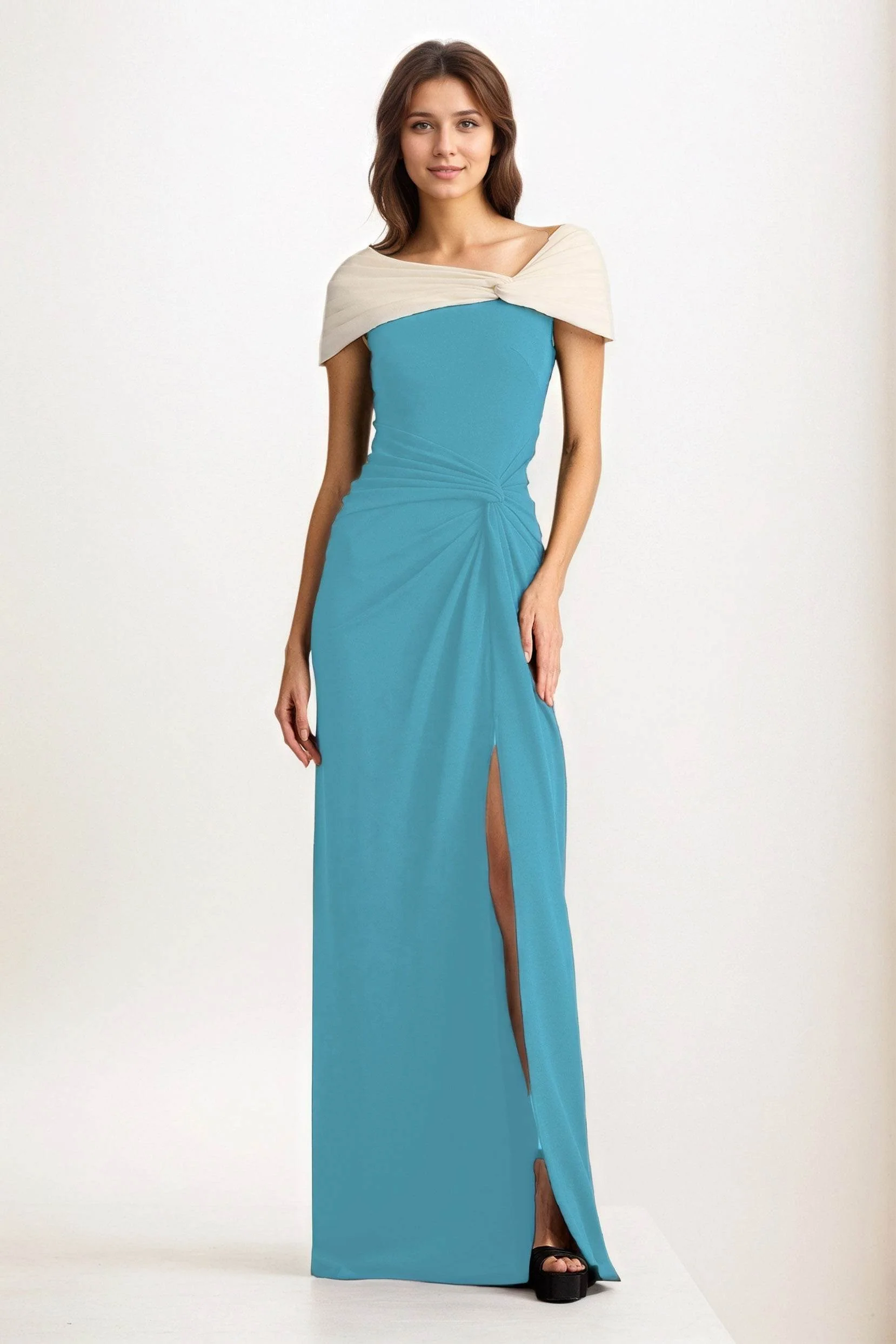 Sheath-Column Maxi Chiffon Wedding Guest Dress CG0279