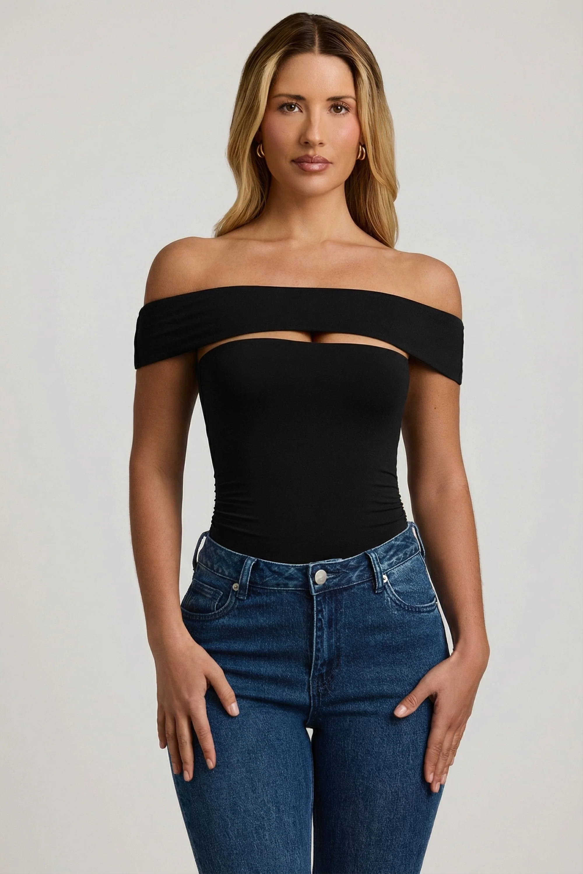 Modal Cut-Out Off-Shoulder Bodysuit in Black