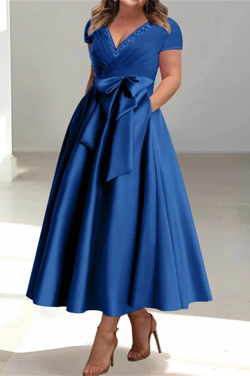 A Line V-Neck Mother of the Bride Dresses with Pockets CM0350
