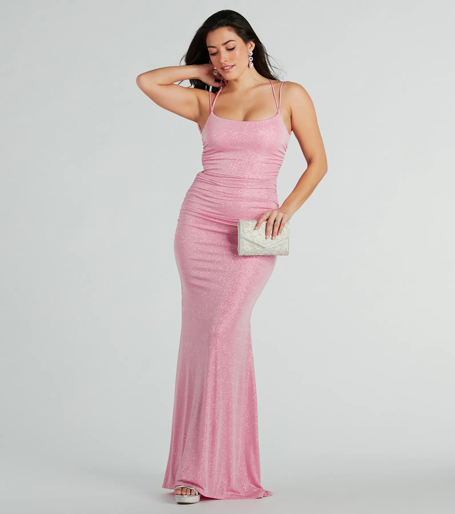 Rylie Formal Glitter Lace-Up Column Dress