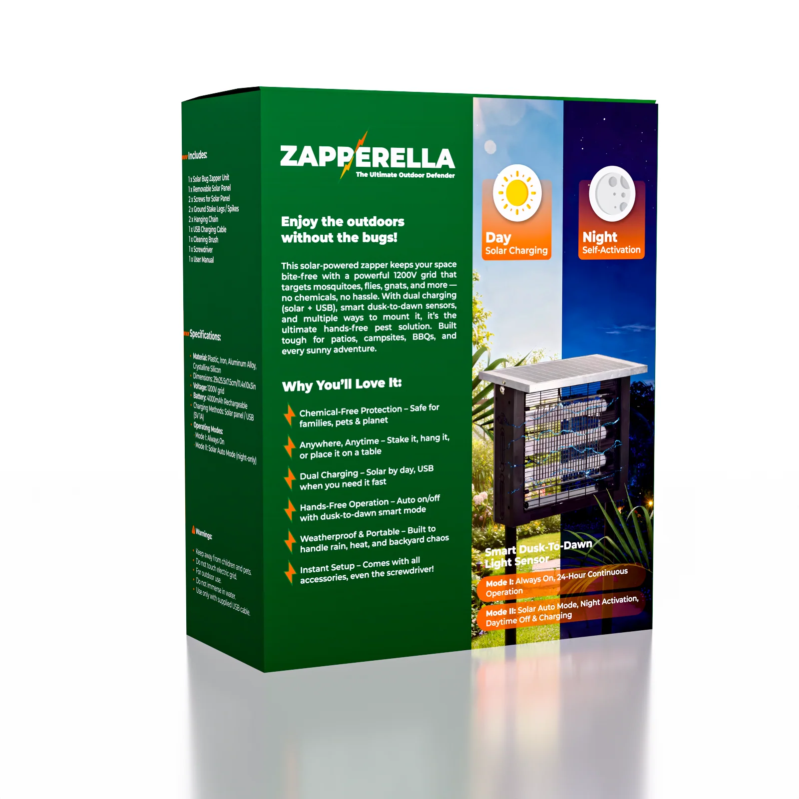Zapperella 3-in-1 LED Solar Powered Bug Zapper
