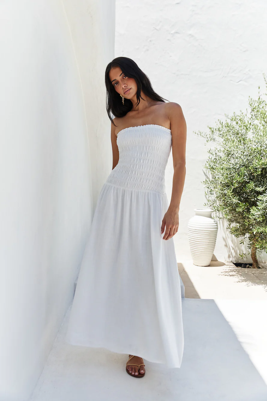 Blossom Bay Strapless Maxi Dress White