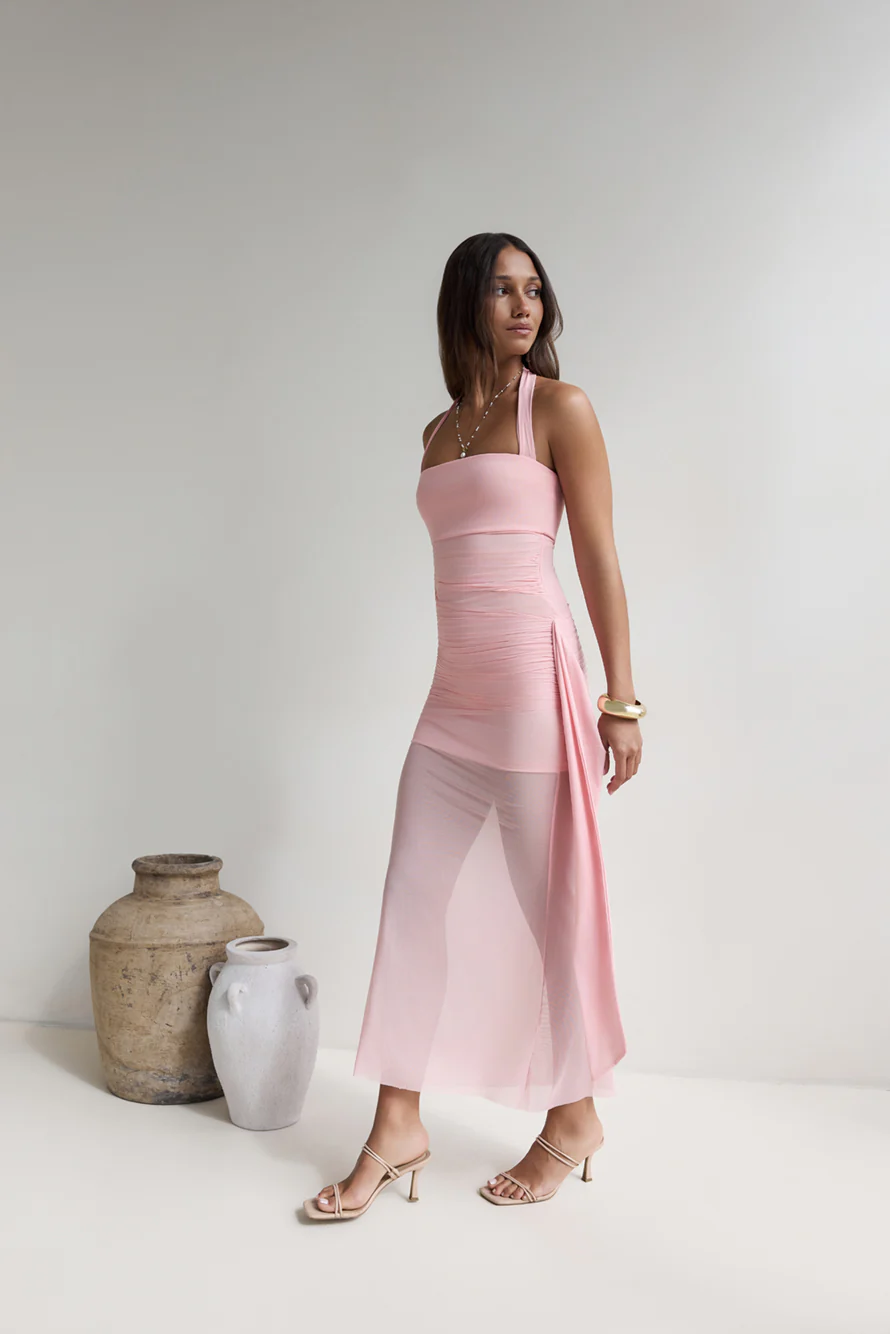 Sailing Days Mesh Maxi Dress Pink