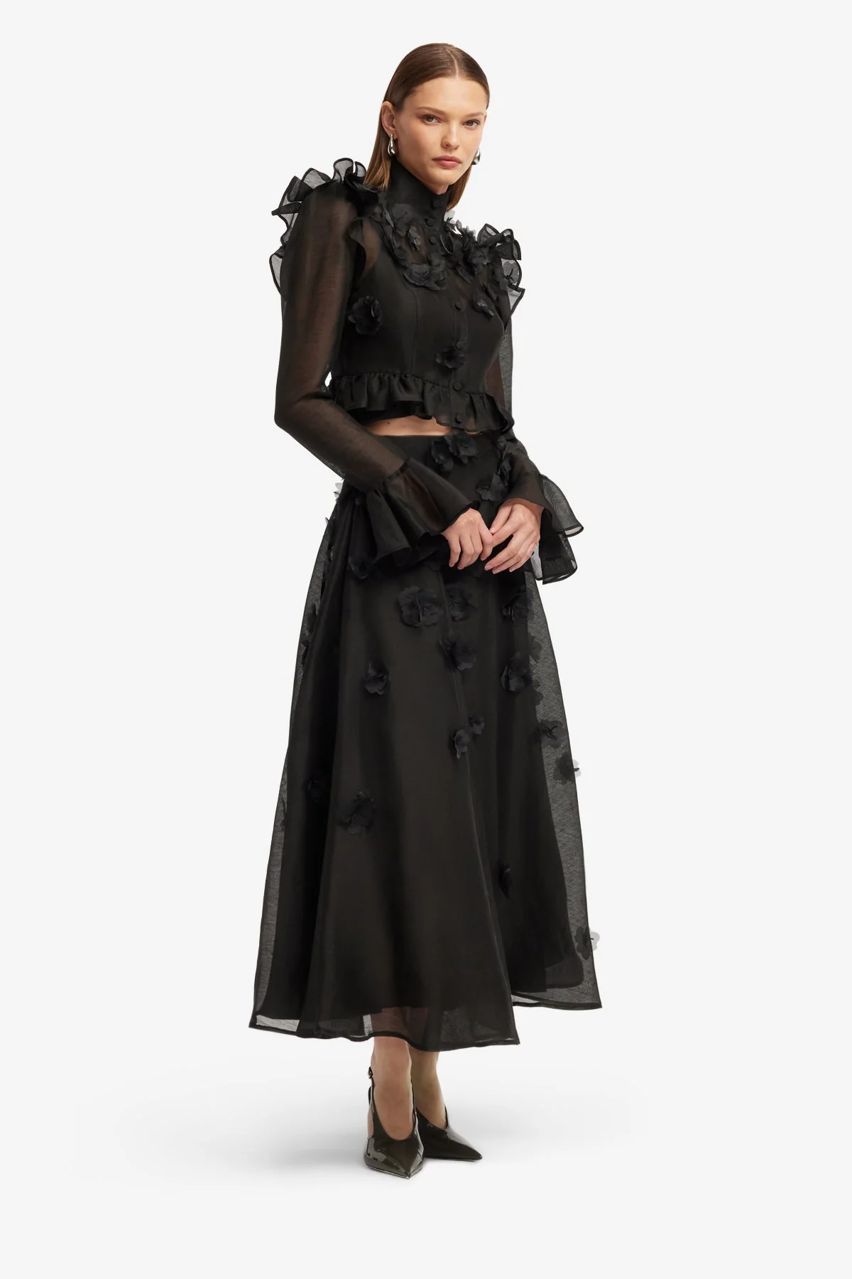 Maeve Petal Butterfly Long Sleeve Top - Ebony