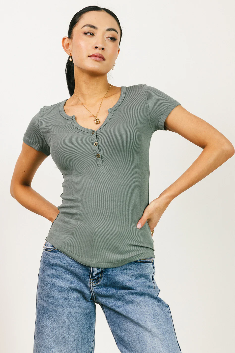 Serena Henley Top in Sage