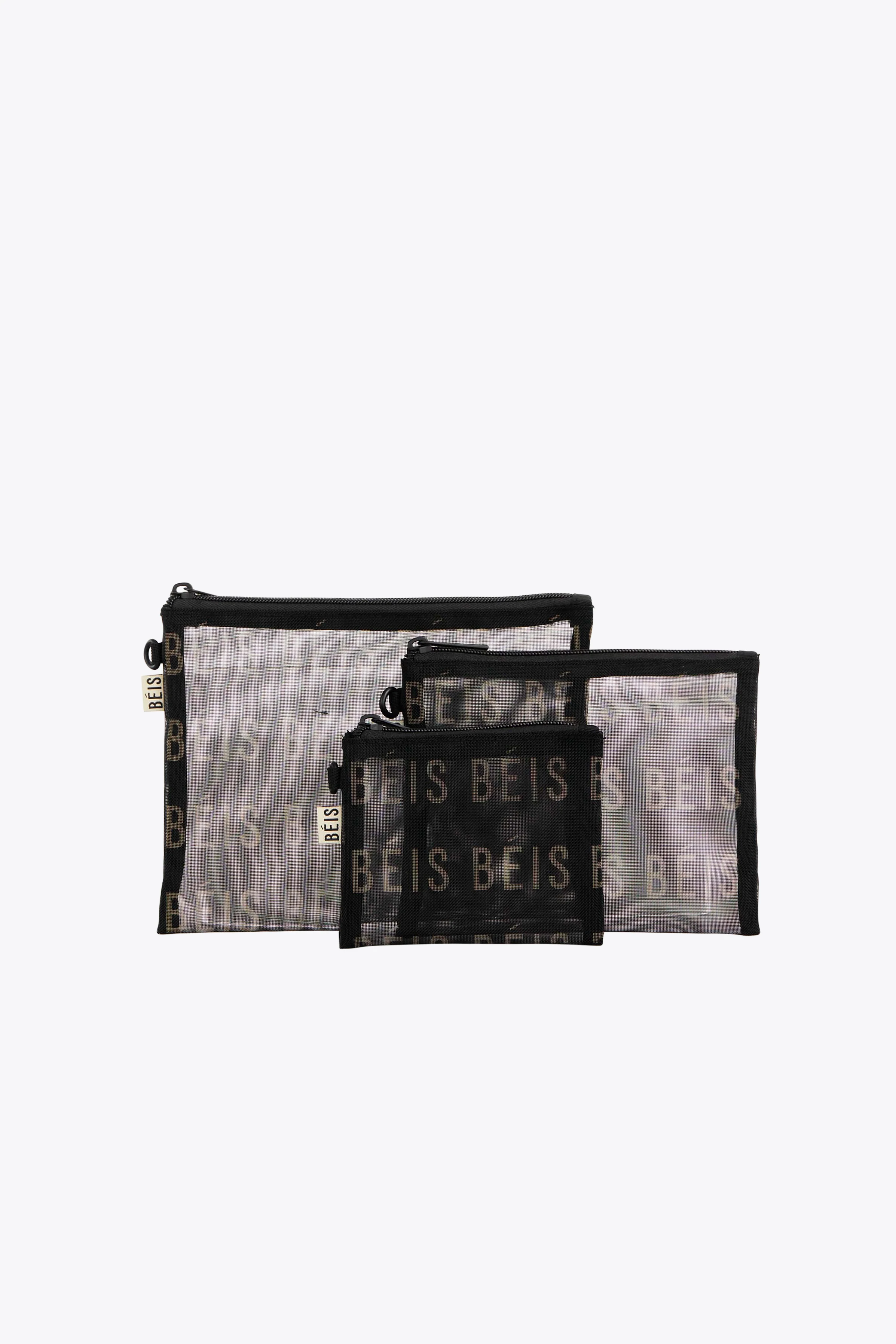 BEIS 'The Mesh Pouch Trio in Black