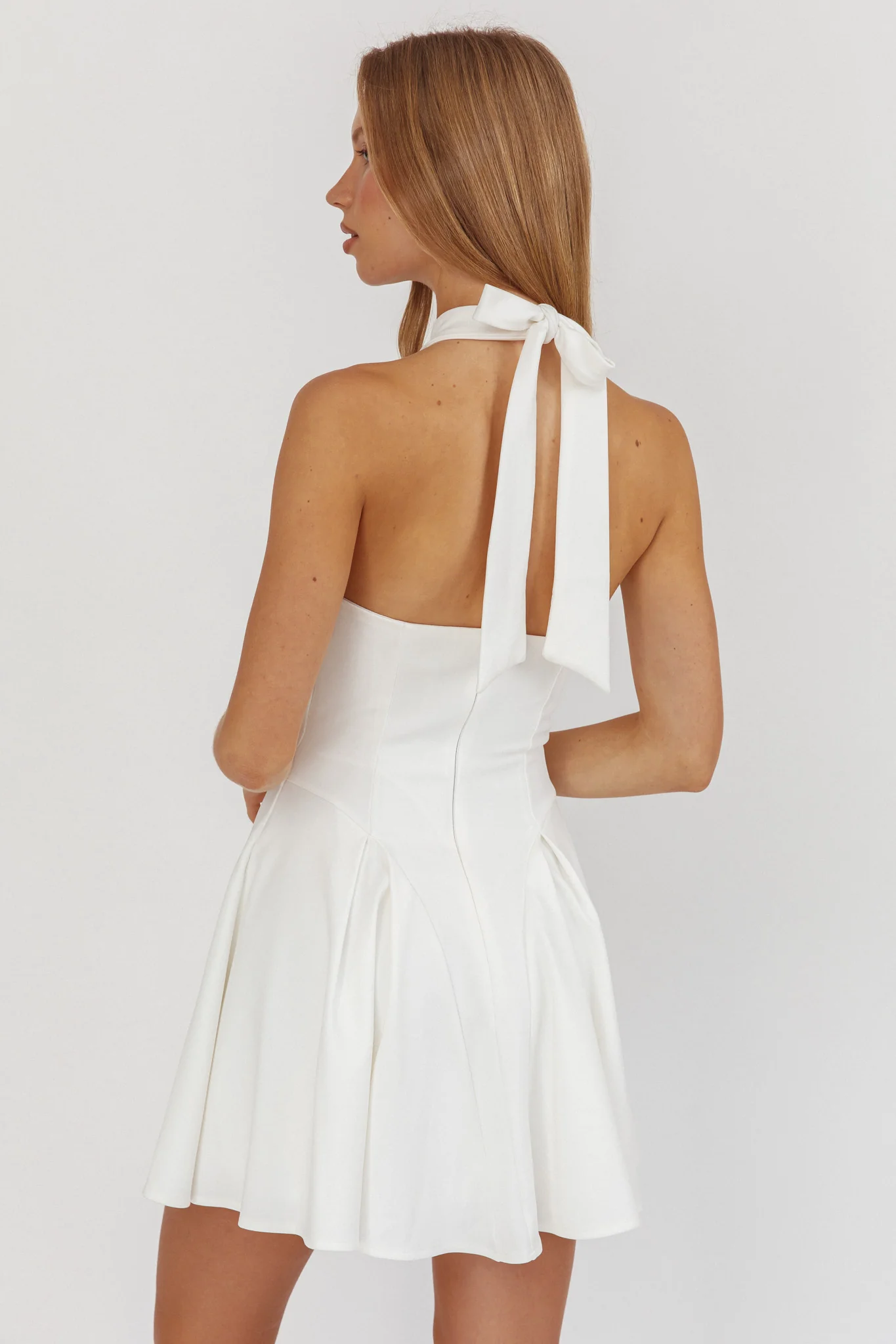 Charlene Cowl Halterneck Mini Dress White