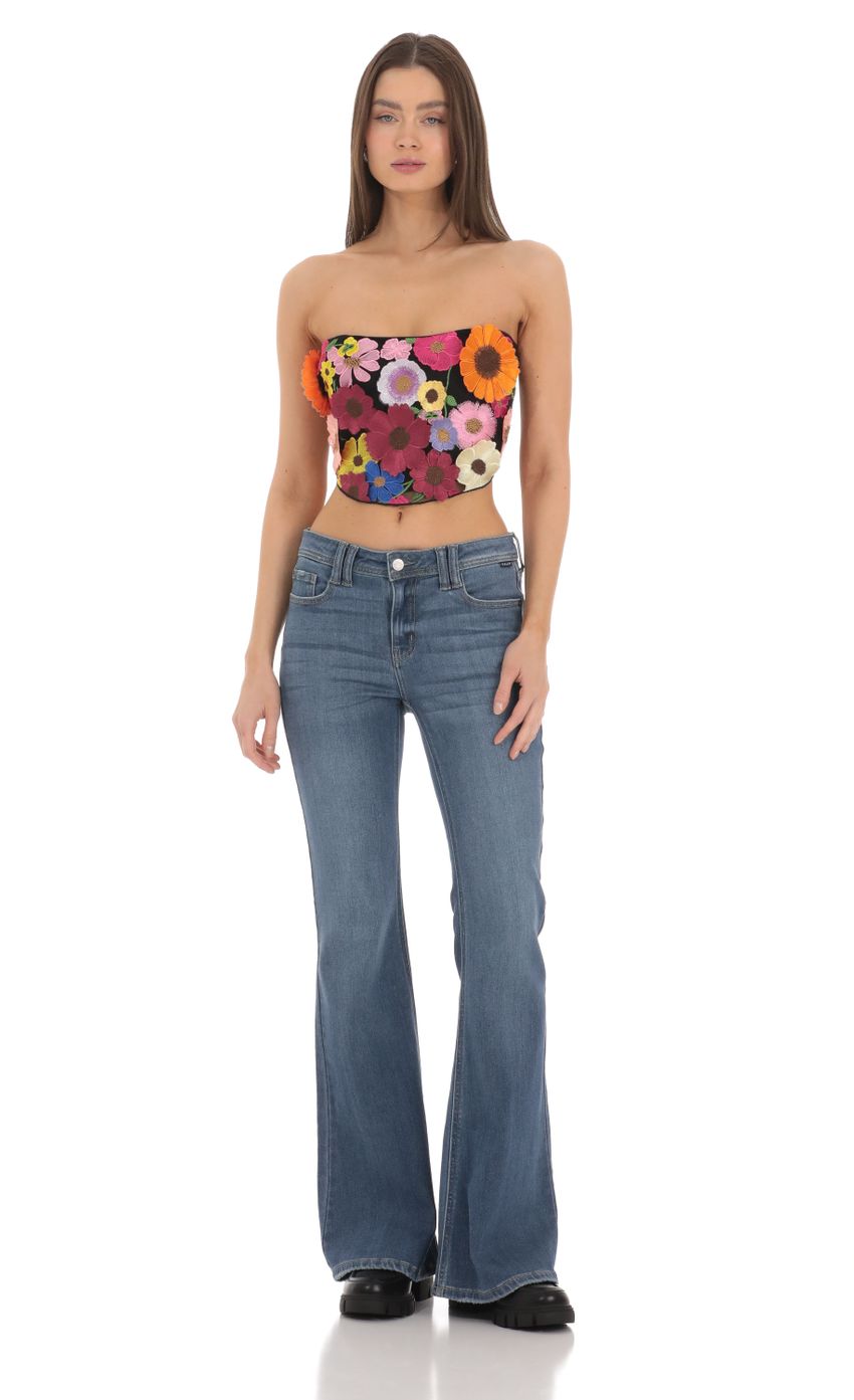 3-D Flower Strapless Top in Black
