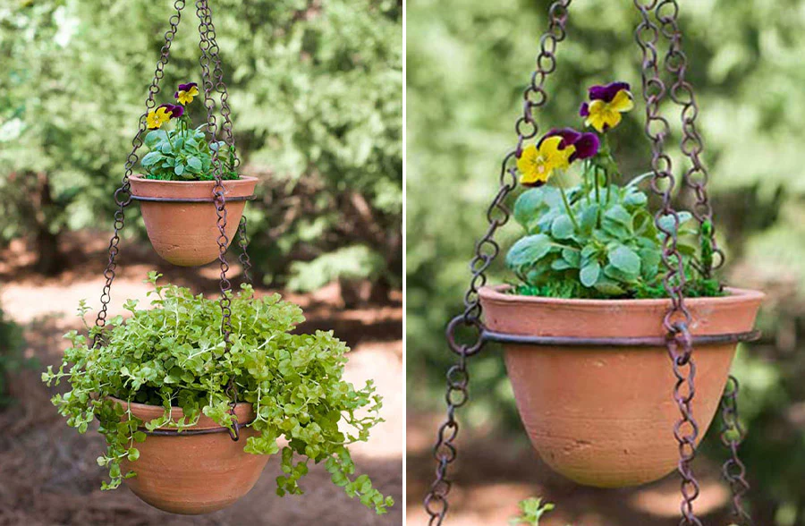 Two-Tier Hanging Terra Cotta Pot