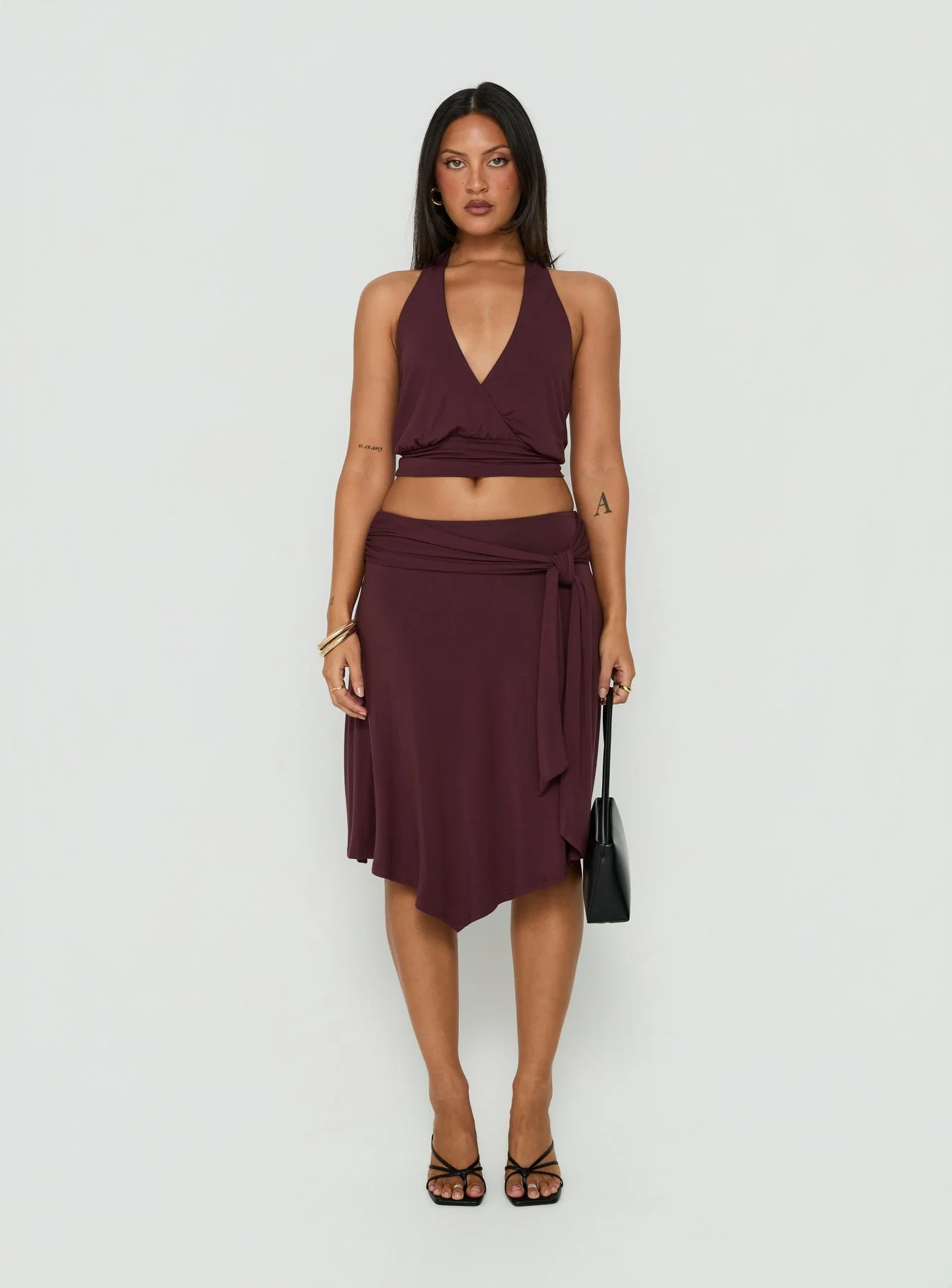 Arabele Halter Wrap Top Plum Noir